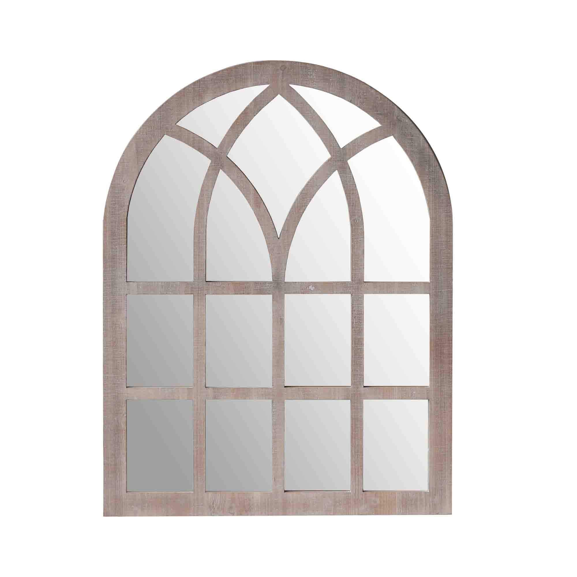 The Urban Port Arched Farmhouse Windowpane Wooden Wall Mirror