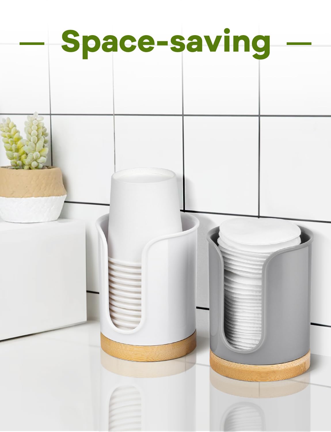 Bathroom Cup Dispenser - Small Cup Holder For Dixie 3 Oz Bathroom Cups, Mouthwash Cups, 3 4 Ounce Cup Dispenser - Pc/Bamboo, Whi