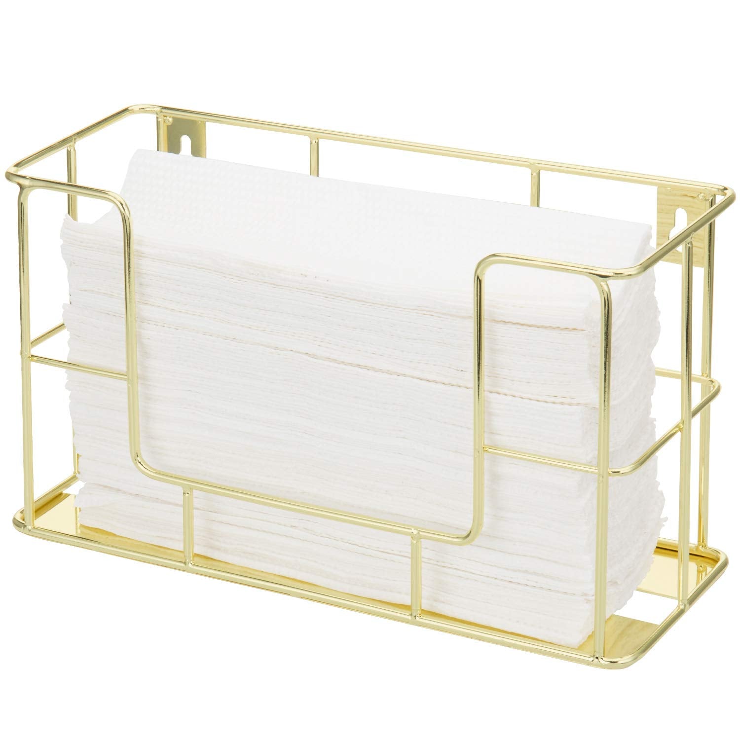 Mygift Modern Brass Tone Metal Wire Commercial Wall Mounted Or Tabletop Paper Folded Towel Holder Dispenser Rack