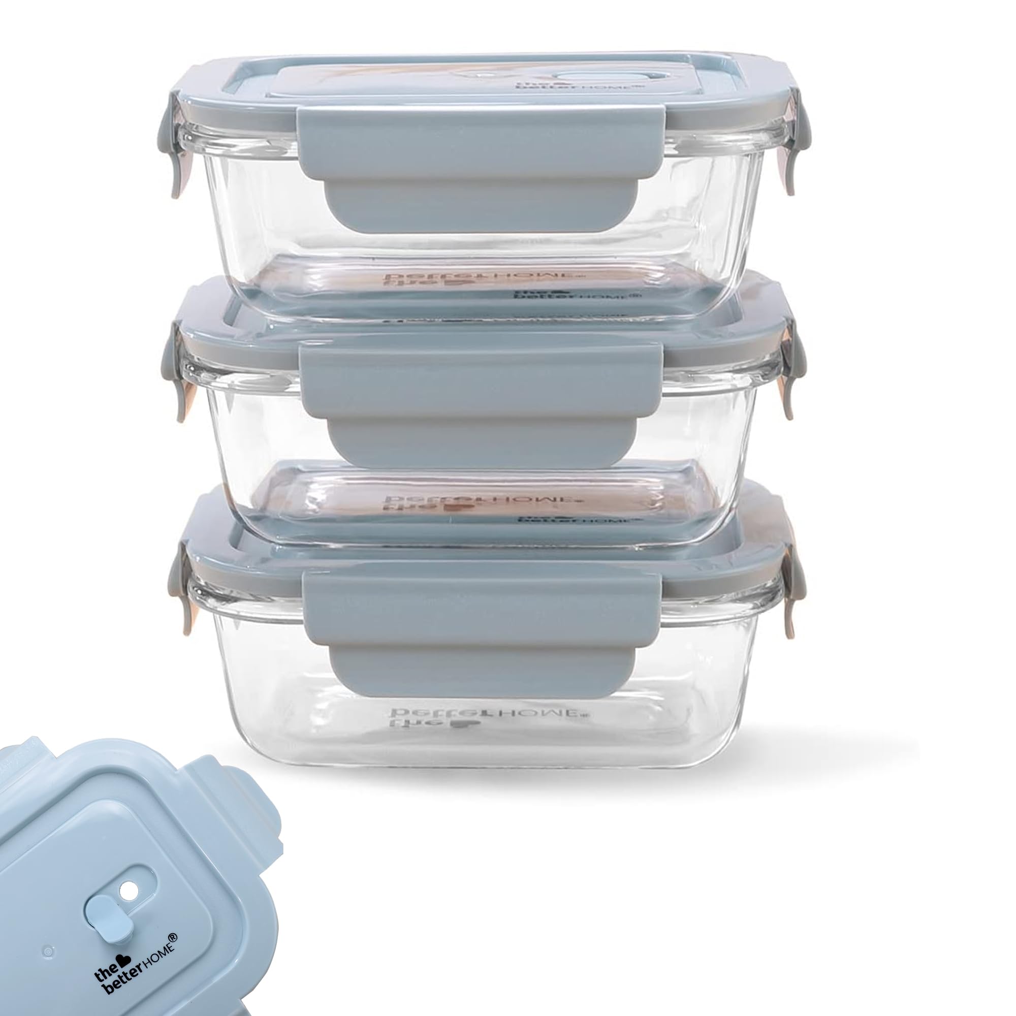 The Better Home Borosilicate Glass Lunch Box Set Of 3 (410 Ml Each) | Tiffin Box For Office For Men Women |Lunch Box For Women S