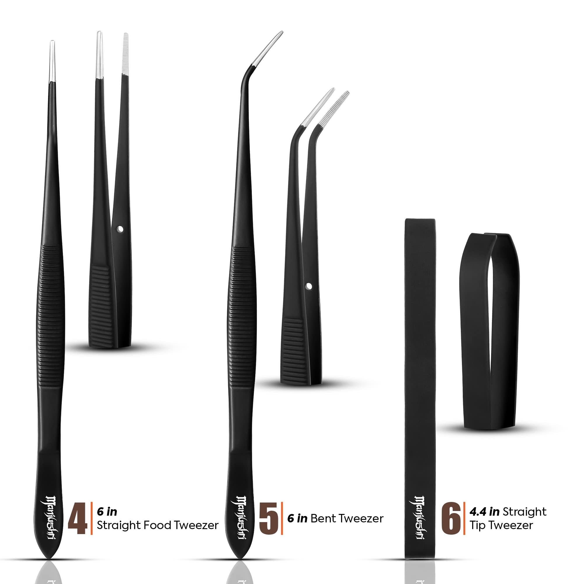 Manjushri Professional Chef Tweezer Tongs Scissors Pin Bone Pliers Cooking Baking Set (Black)