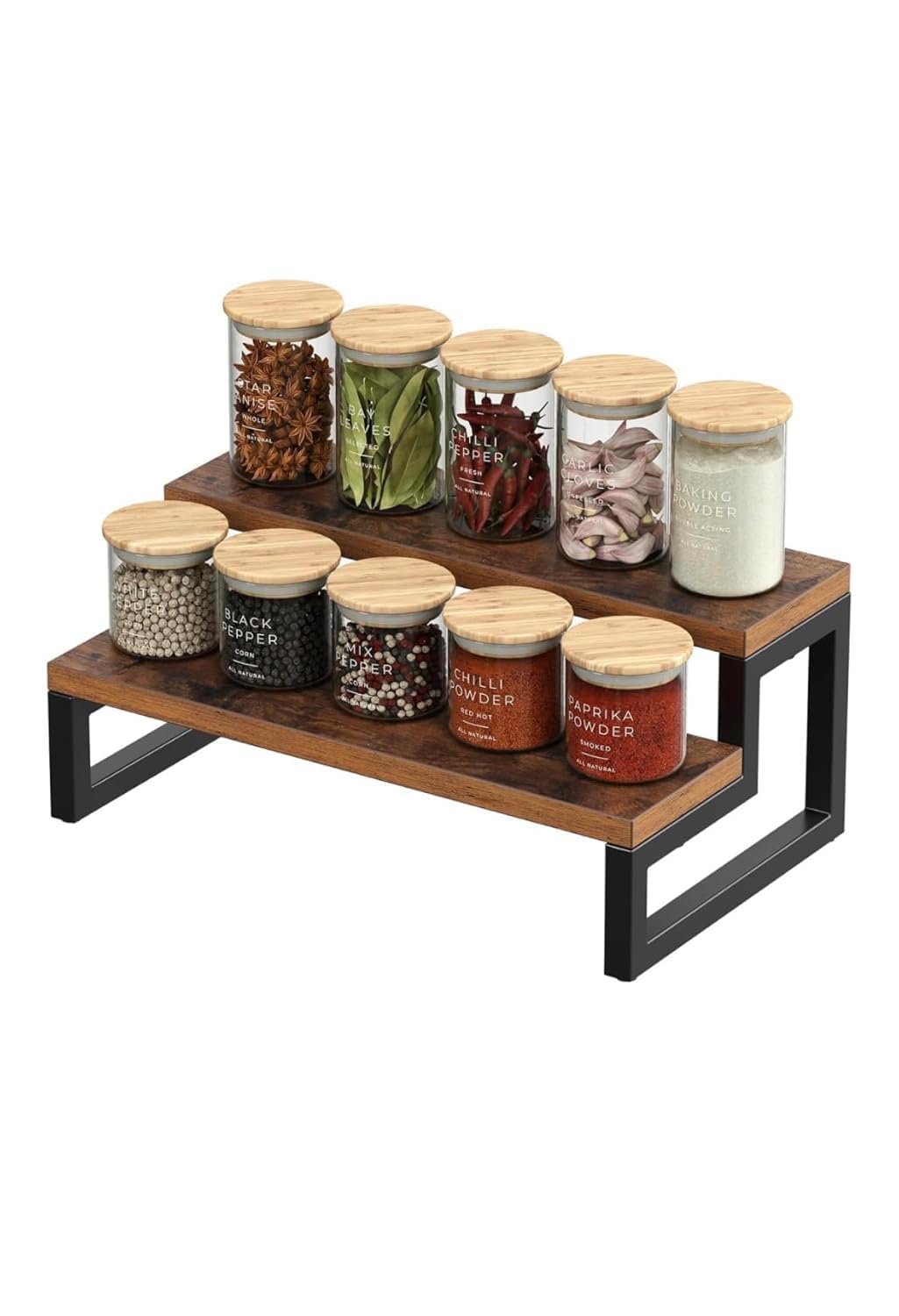Madan Artisans 2 Tier Wooden Kitchen Counter Shelf Spice Rack | Multipurpose Storage Organizer For Spices Jars & Condiments (Dar