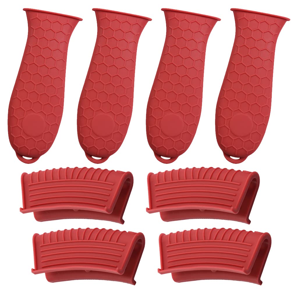 Silicone Hot Handle Holder, 8 Pieces Pot Holders Cover Silicone Assist Handle Holder Non Slip Pot Holders Rubber Heat Resistant