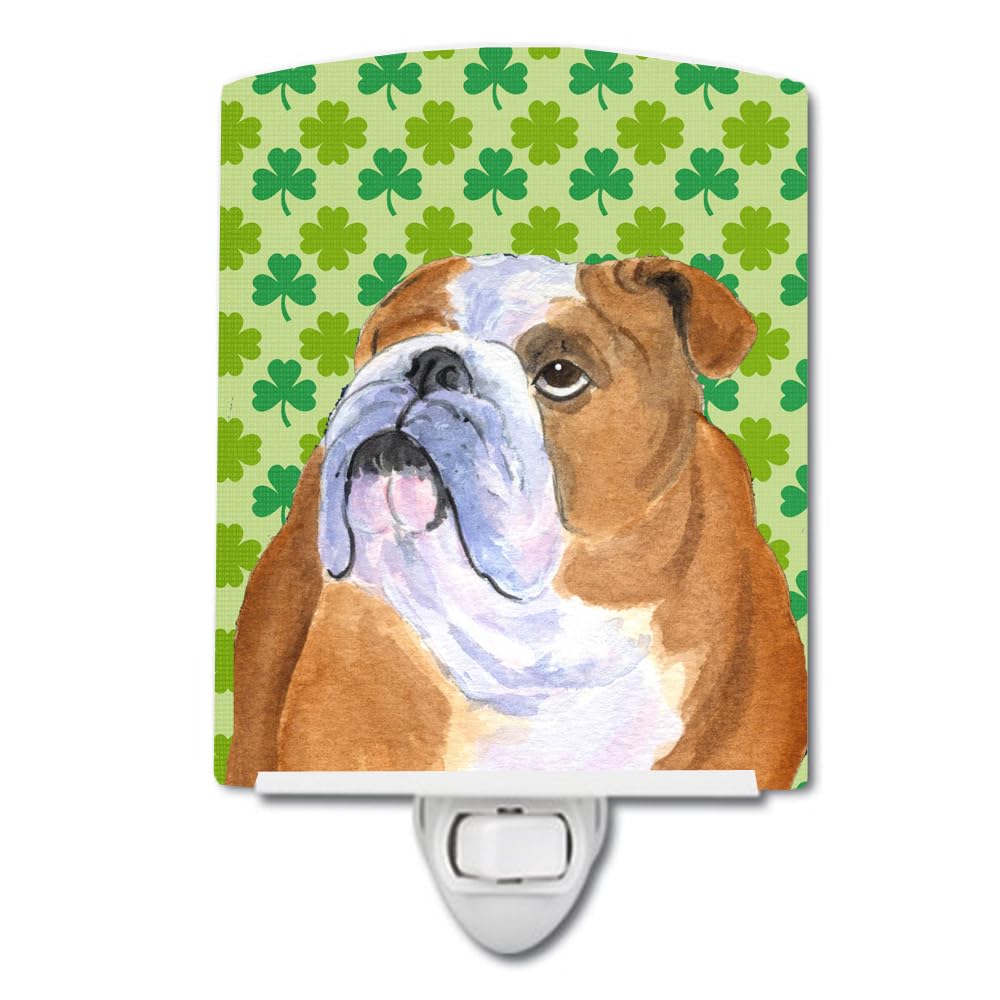 Caroline'S Treasures Ss4422Cnl Bulldog English St. Patrick'S Day Shamrock Portrait Ceramic Night Light Compact, Ul-Certified, Id