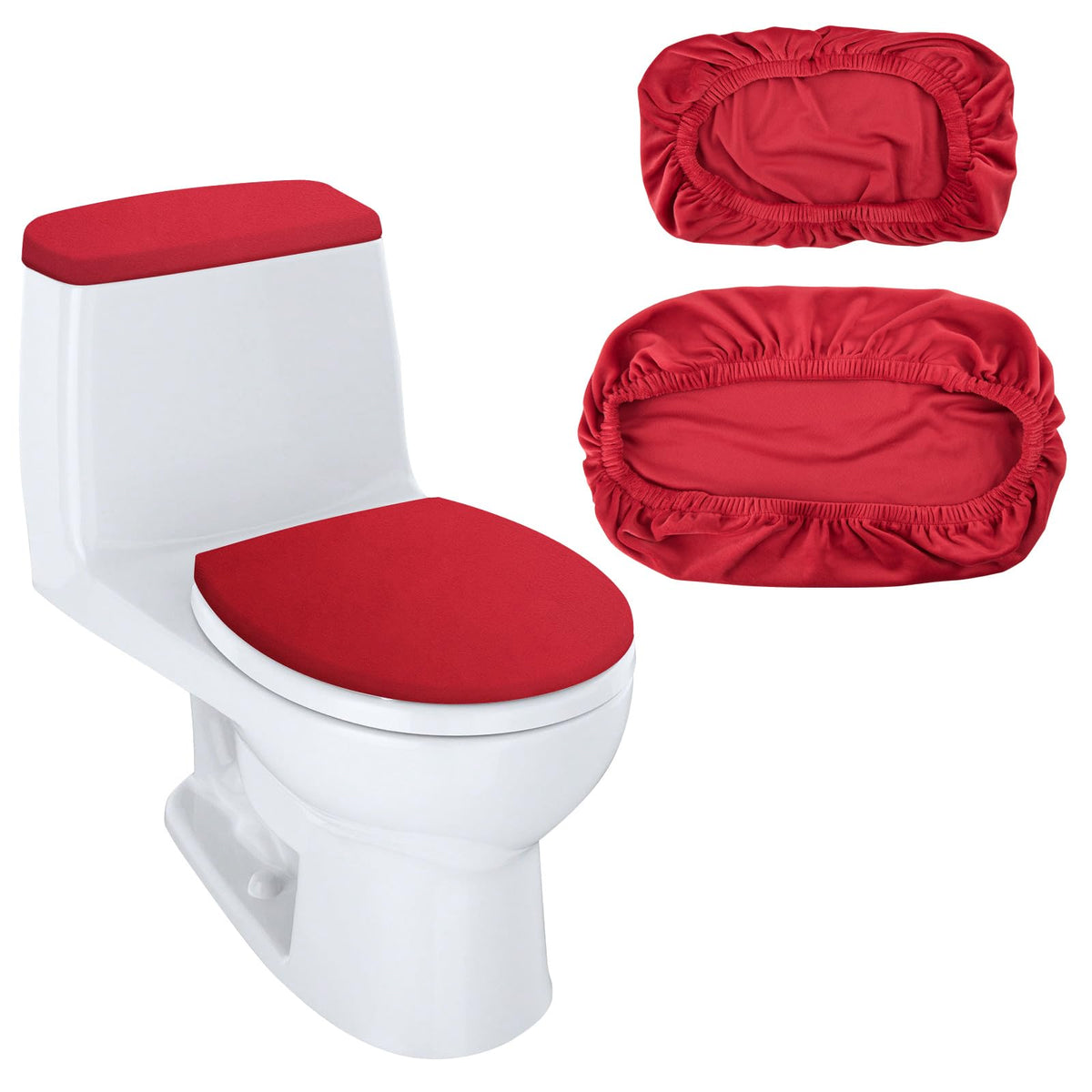 Toilet Lid Cover And Toilet Tank Lid Cover Replacement Toilet Cover With Elastic Bottom For Bathroom Decor Accessories (Red)