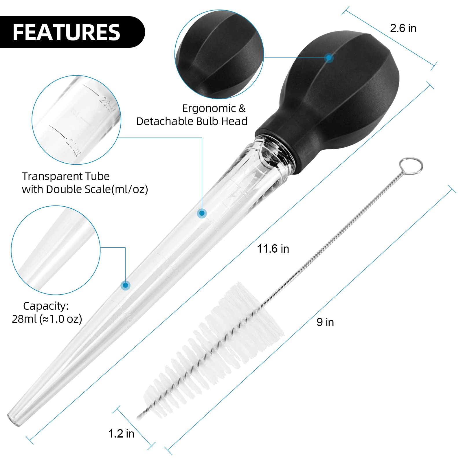 Schvubenr Large Turkey Baster With Cleaning Brush - Premium Baster Tool For Cooking - Easy To Use And Clean - Powerful Bulb Bast