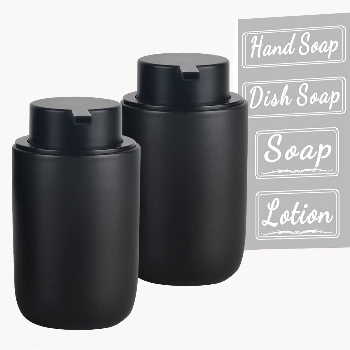 Bosilunlife Foaming Soap Dispenser Set - Black Ceramic Foam Hand Soap Dispenser 12Oz Soap Dispenser Set With Rust Proof Pump, 4P