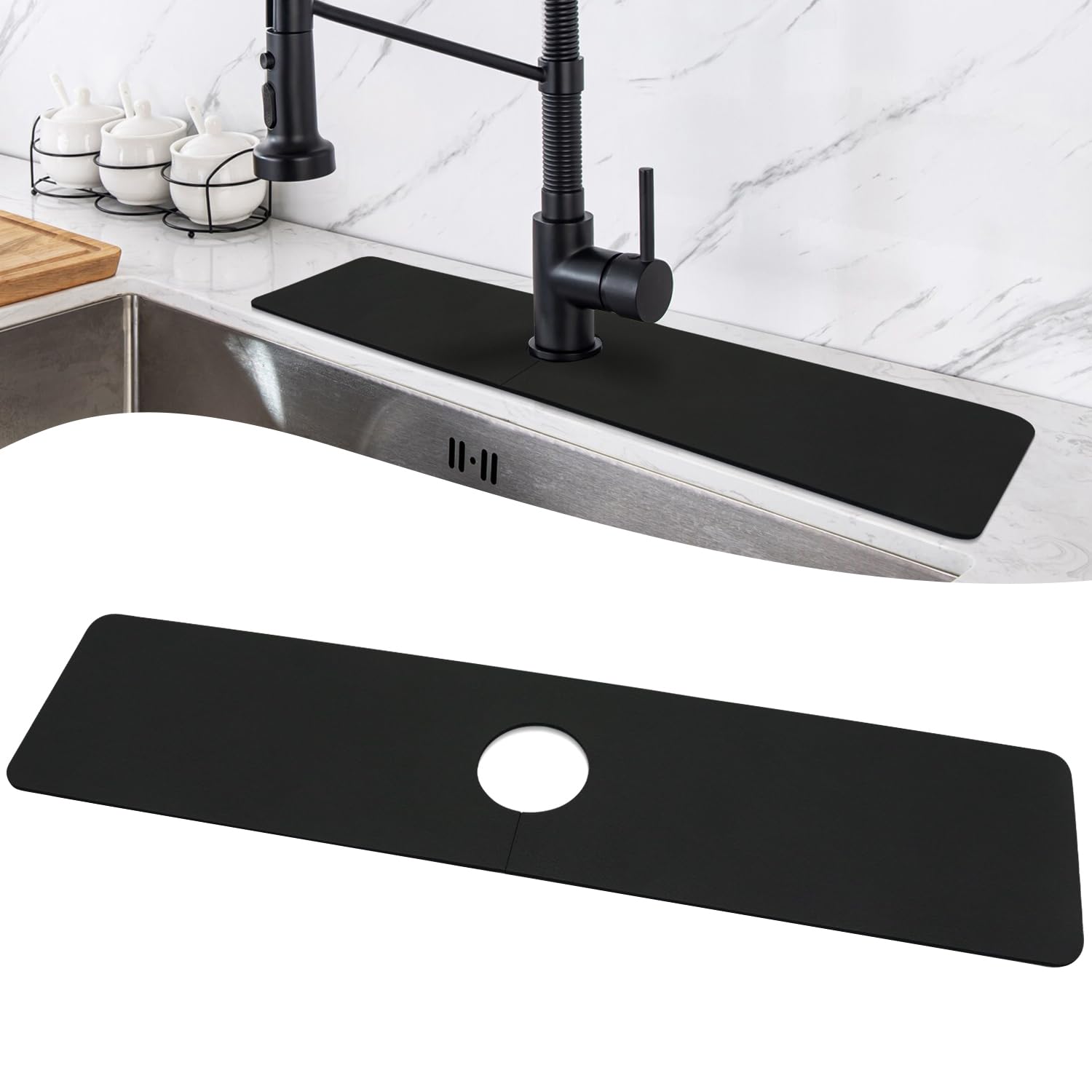 LOPNUR Faucet Mat for Kitchen Sink Protectors, 24 Inch Long Kitchen Sink Splash Guard Behind Faucet, Cuttable Bathroom Water Spl