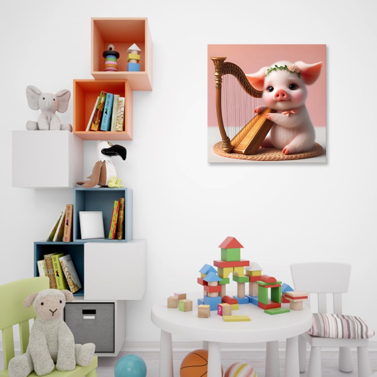 Woxfcart Pig Pictures Decor Wall Art Pink Piggy Poster On Canvas For Girls Room Bathroom 20X20