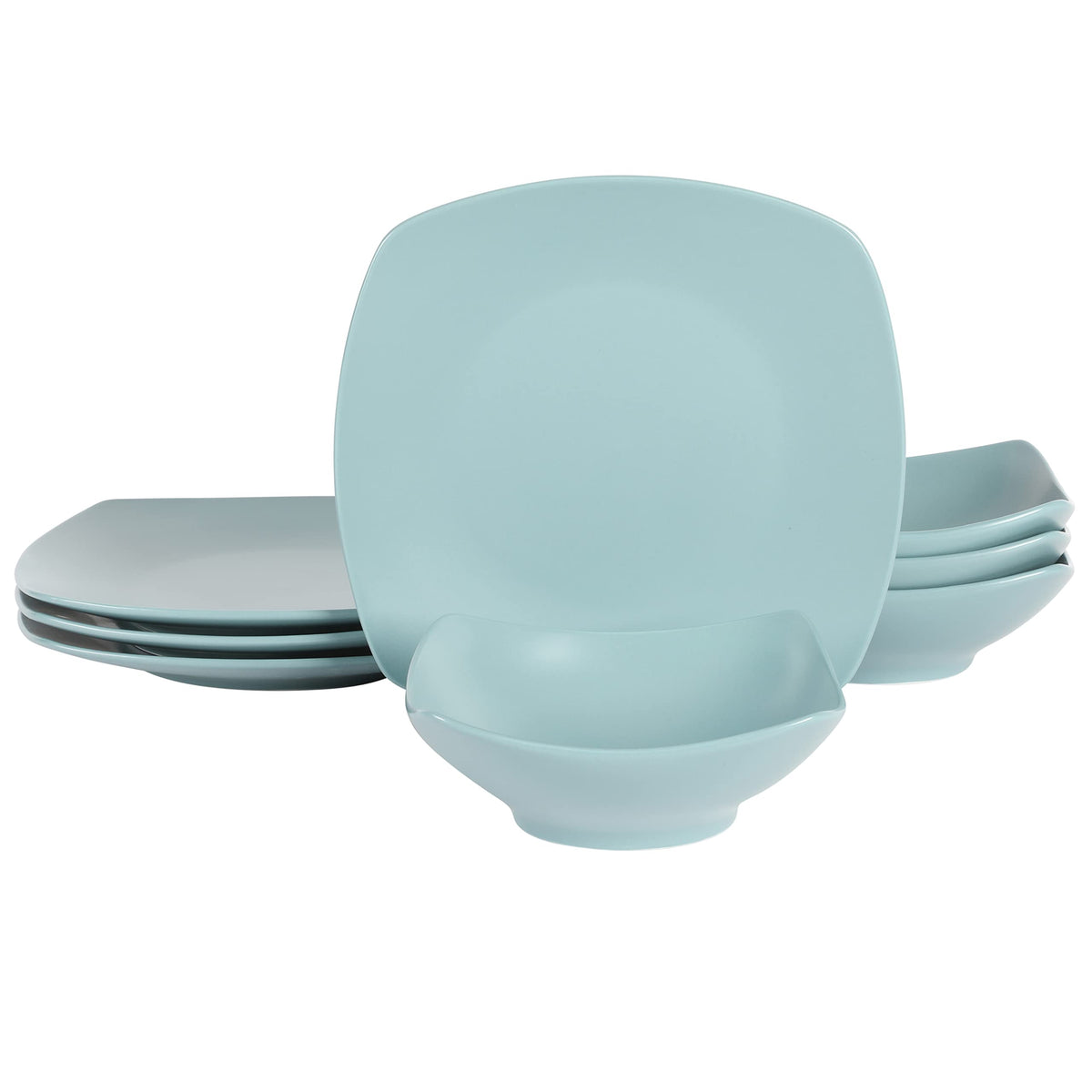 Gibson Home Zen Buffet Matte Porcelain Chip and Scratch Resistant Plates and Bowls Dinnerware Set - Blue, Service for 4 (8pcs)