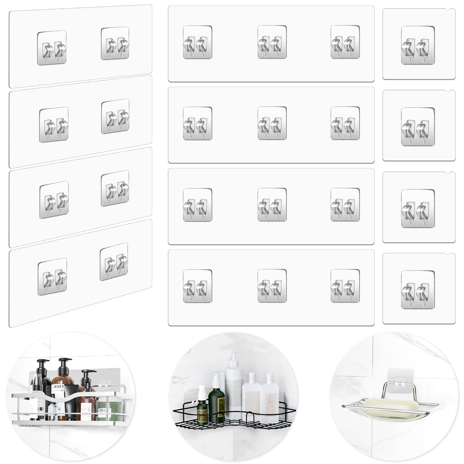 Fgsaeor 14 Pack Shower Caddy Adhesive Replacement, Strong Adhesive Hooks For Shower Caddy, Shower Shelf Adhesive No Drilling, Fo