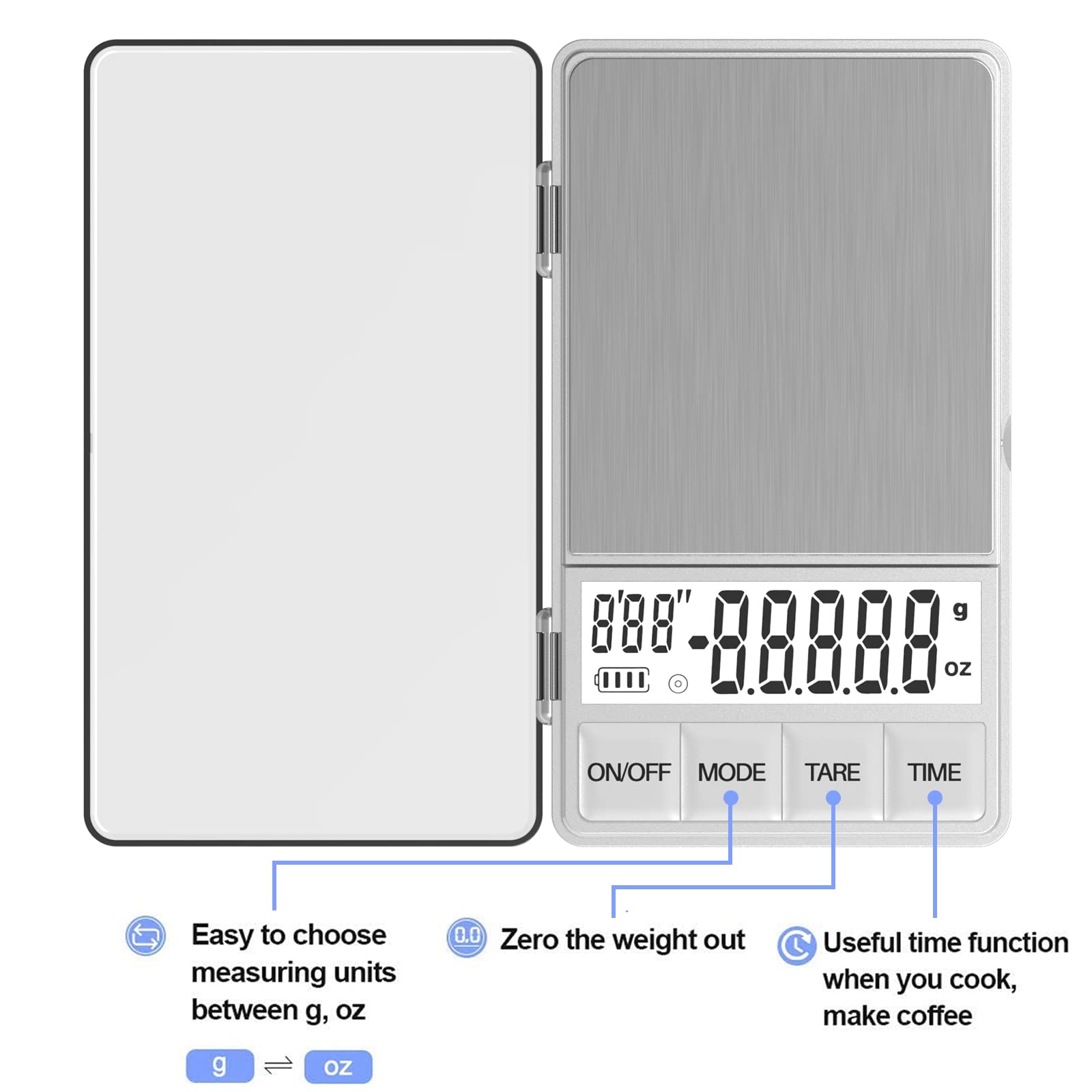 Weightman Small Coffee Scale With Timer, Espresso Scale With Timer 1000 X 0.1G, Mini Food Scale Large Backlit Lcd Display Stainl
