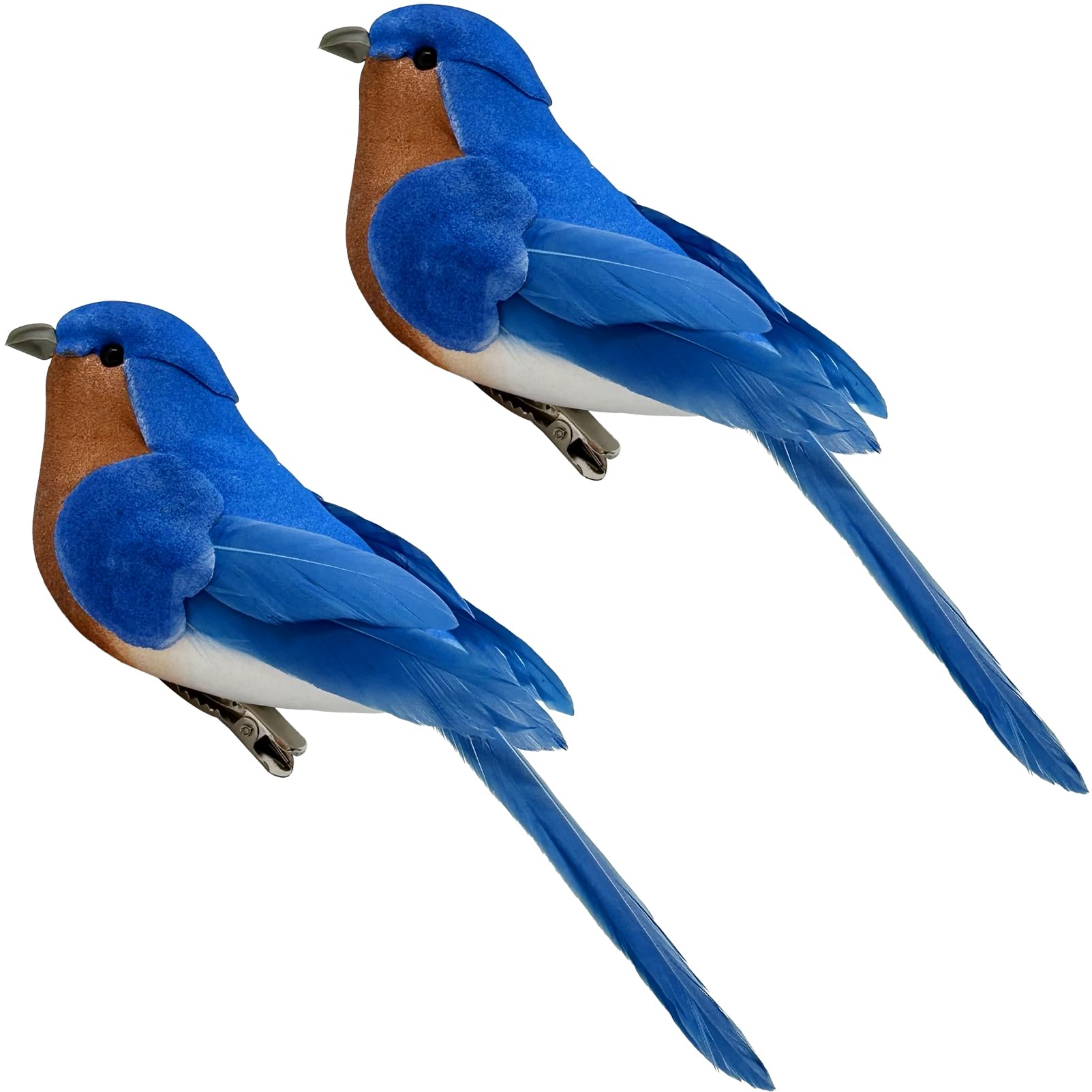 LWINGFLYER Artificial Birds Realistic Blue Birds 2 Pack Clip on Foam Feathered Bird Ornaments Figurines for Christmas Tree Decor