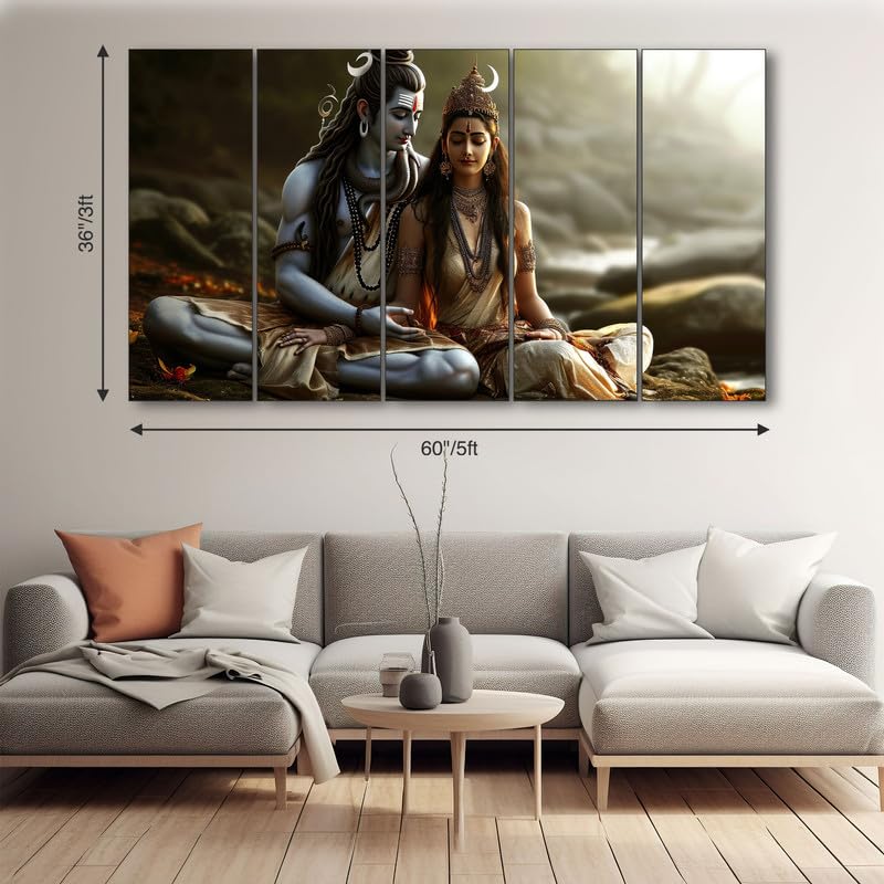 The Castle Decor Shiv Parvati Painting With Frame Big Size 36X60 Wall Art For Living Room,Bedroom,Drawing Room,Hotels-Wooden Fra