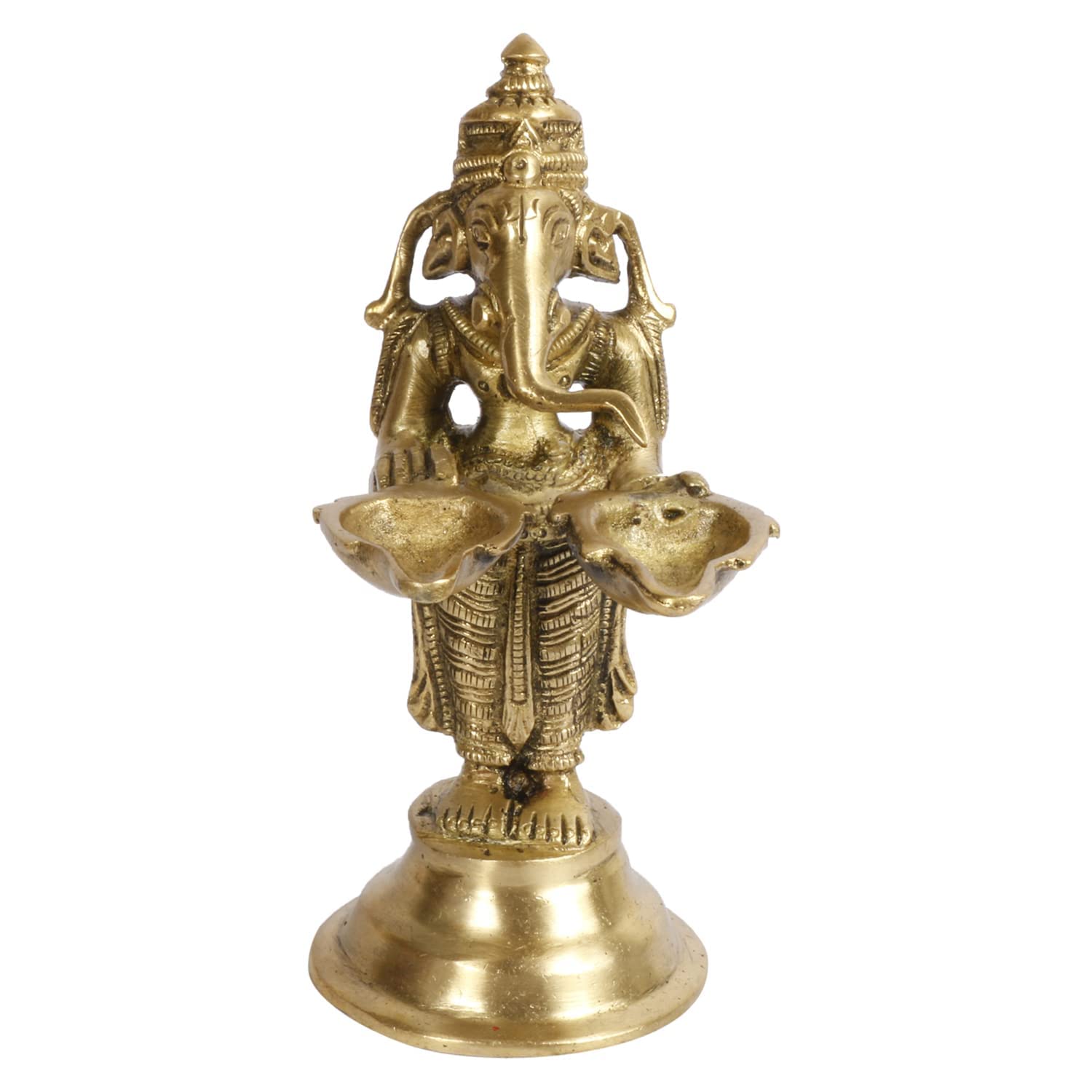 Kartique Brass Ganesh Bhagwan Idol With Two Diya Ganesha Statue Ganpati Murti For Home Entrance Decor Diwali Gift Ganesha With L