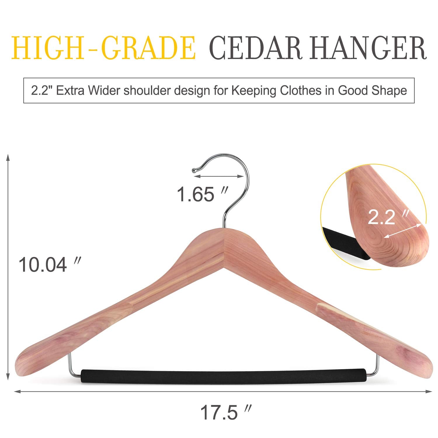 Topia Hanger Unfinished American Red Cedar Wood Coat Suit Hangers, Luxury Wooden Jacket Clothes Hangers, Wide Shoulder With Blac