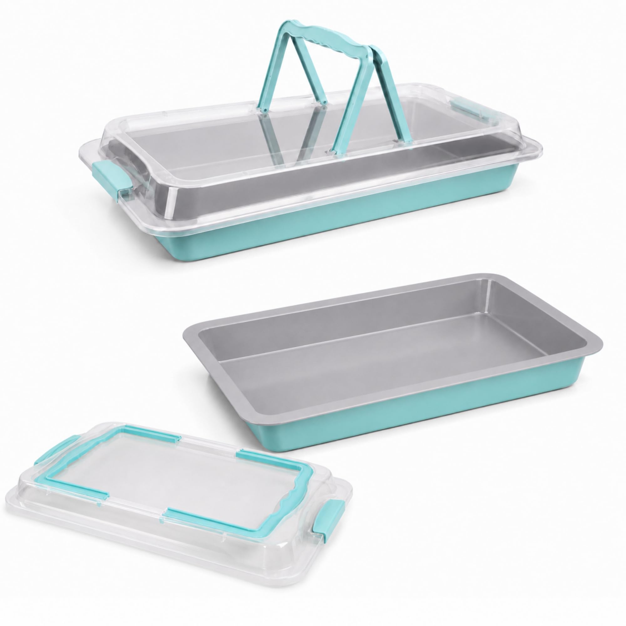 Spmarkt 2 Pack 15x10 Sheet Cake Pan with Lid, Blue Gray Interior