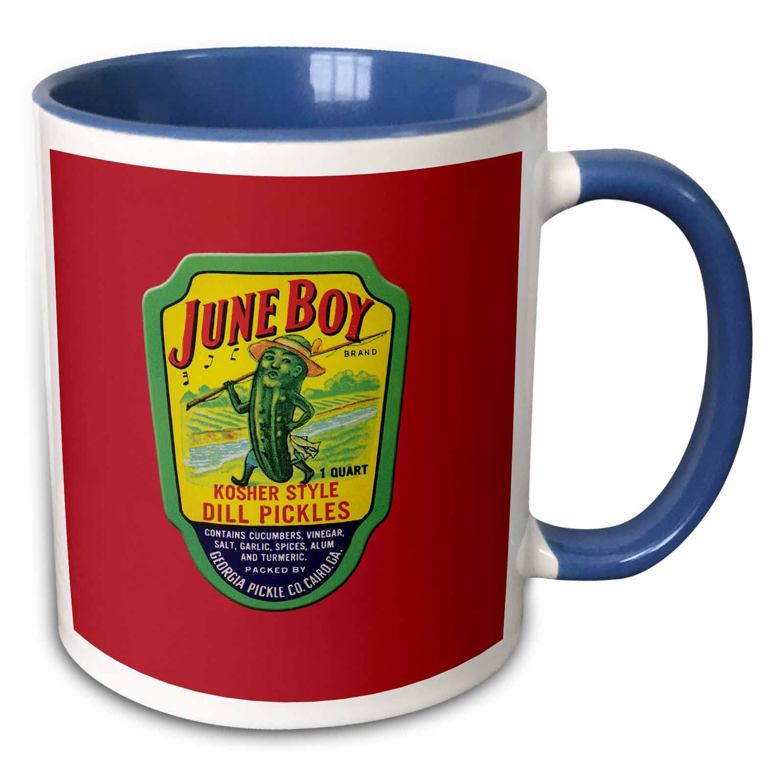 3dRose June Boy Kosher Style Dill Pickles Pickle with Fish and Fishing Rod 15oz Two-Tone Blue Mug
