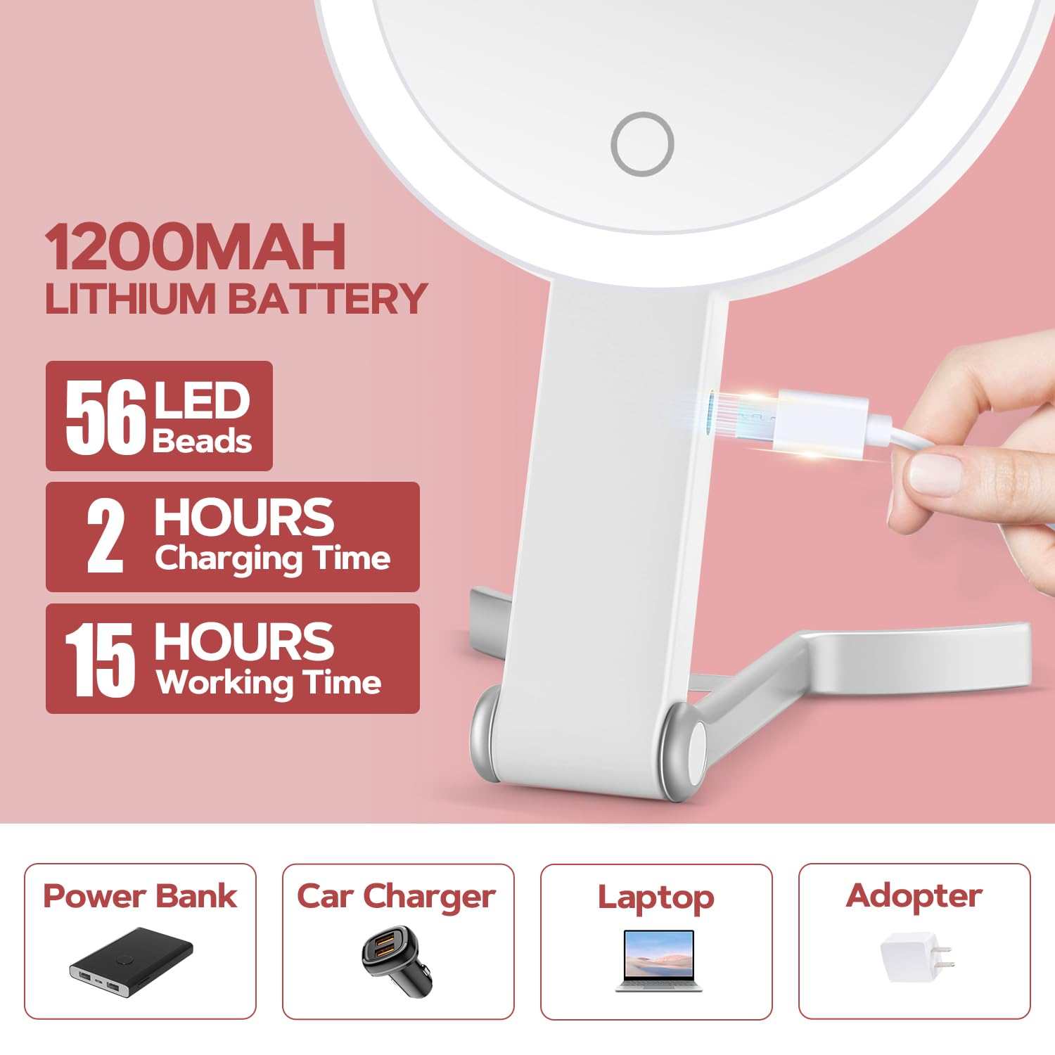 Miyadiva Lighted Makeup Mirror, 30X Magnifying Mirror With Light And Adjustable Brightness, Hanging And Handheld Mirror With Han