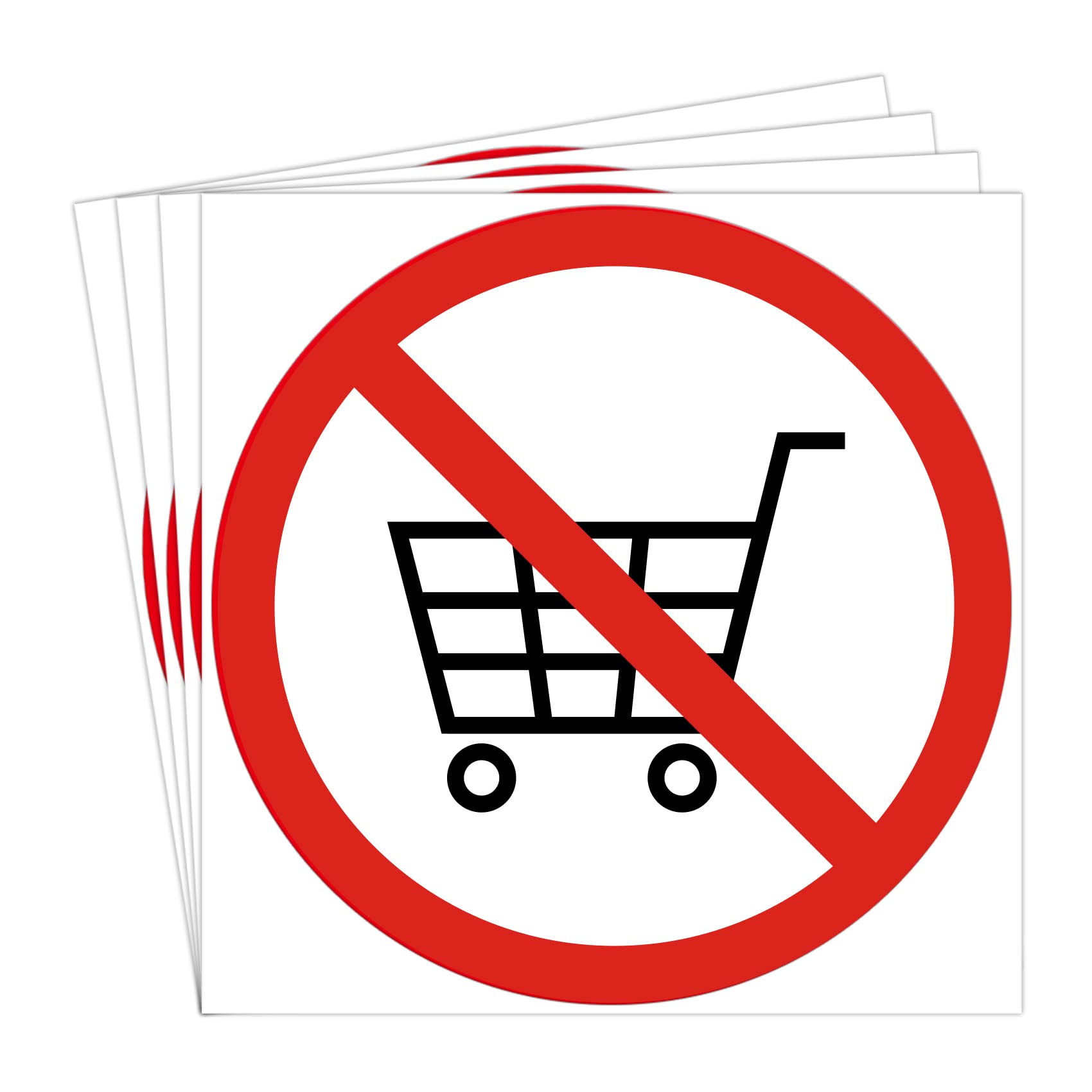Dealzepic - No Shopping Cart Allowed Sign Sticker | Self-Adhesive Peel And Stick Vinyl Decal - 3.94 Inches In Diameter - Pack Of