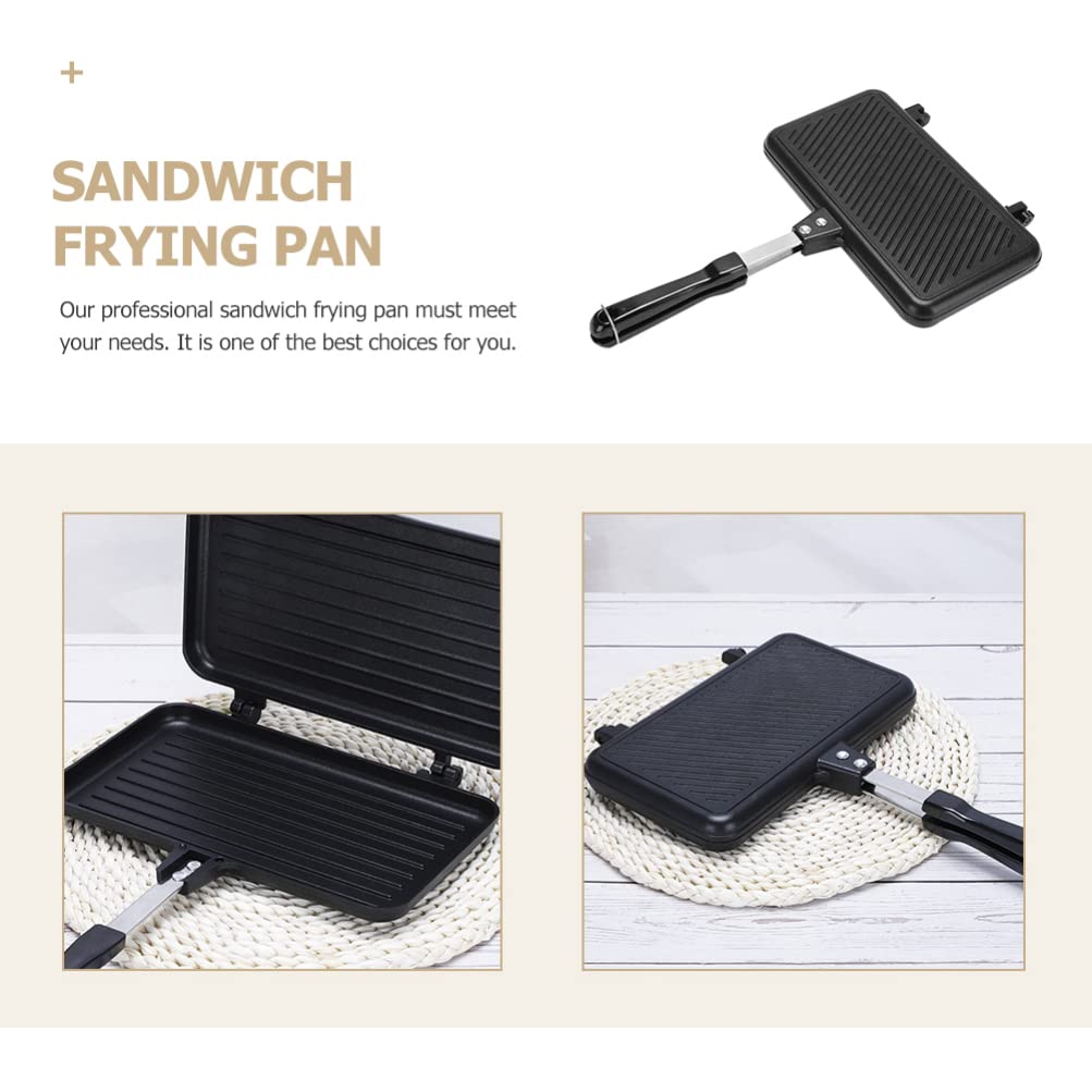 Hemoton Sandwich Baking Pan Aluminum Non Stick Omelette Pan Double Sided Frying Pan Sandwich Maker Pan Snack Griddle Pan For Bre