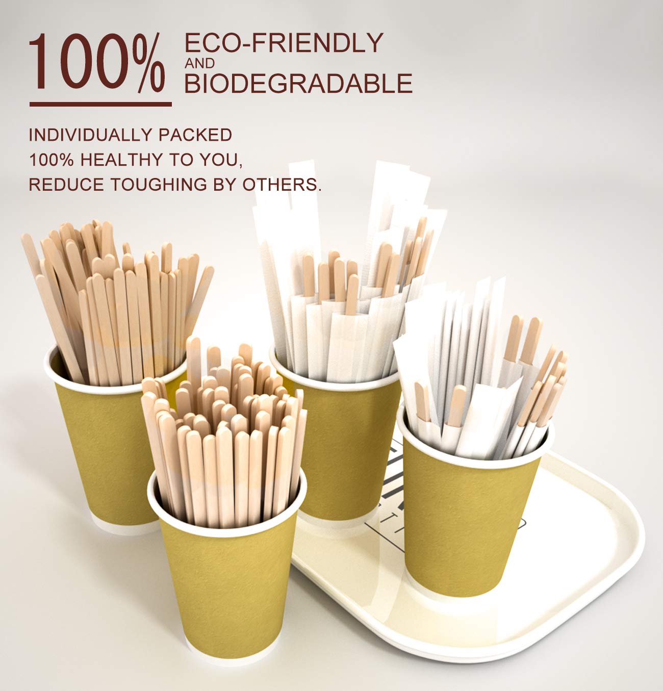 5.5 Inch 1000 Pcs Paper Wrapped Coffee Stirrers  Individually Wrapped Coffee Stirrers  Wrapped Stir Sticks Disposable Wood Coffee Sticks
