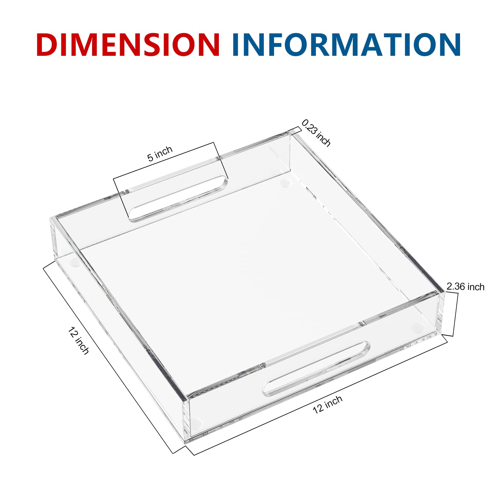 Kotemon Acrylic Serving Tray With Handles-12X12X2.36Inch-Decorative Tray Letter Tray Organizer For Ottoman Coffee Table Countert