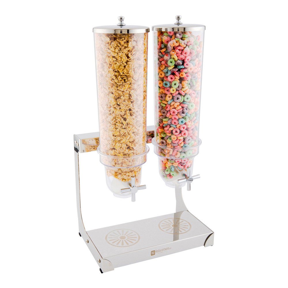 Restaurantware Met Lux 3 Liter Countertop Cereal Dispenser 1 Double Compartment Food Dispenser - Self Serve Refillable Stainless