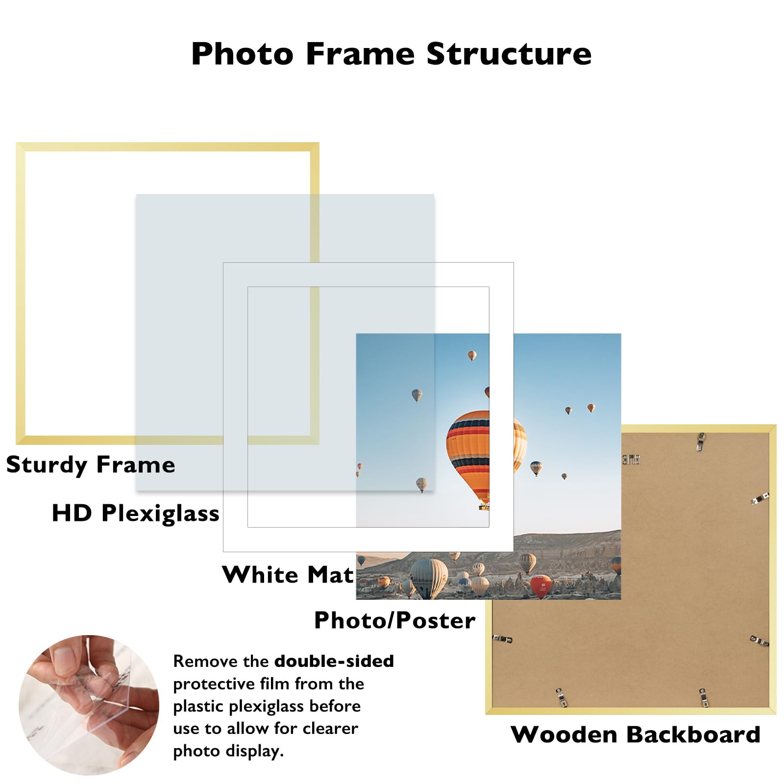 JCJMY 24x24 Picture Frame Gold with 20x20 Mat, Display Photo 20x20 with Mat or 24 x 24 Without Mat, Wall Hanging Large 24x24 Pos