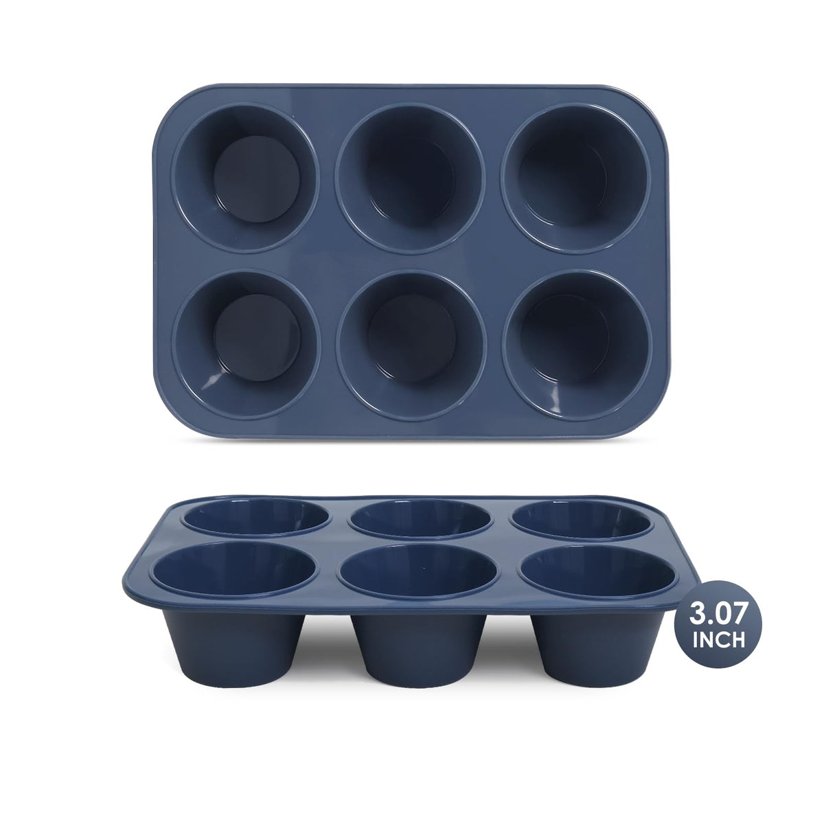 Vnray 2 Pack Silicone Muffin Baking Pan & Large Cupcake Tray 6 Cup - Nonstick Giant Cake Molds/Tin, Large Silicon Bakeware, Bpa