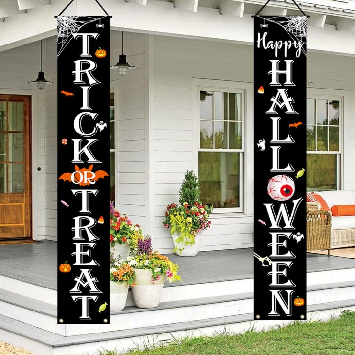 Halloween Decorations Indoor Outdoor Trick Or Treat Happy Halloween Banner Porch Welcome Sign Decor For Home Door Wall Party