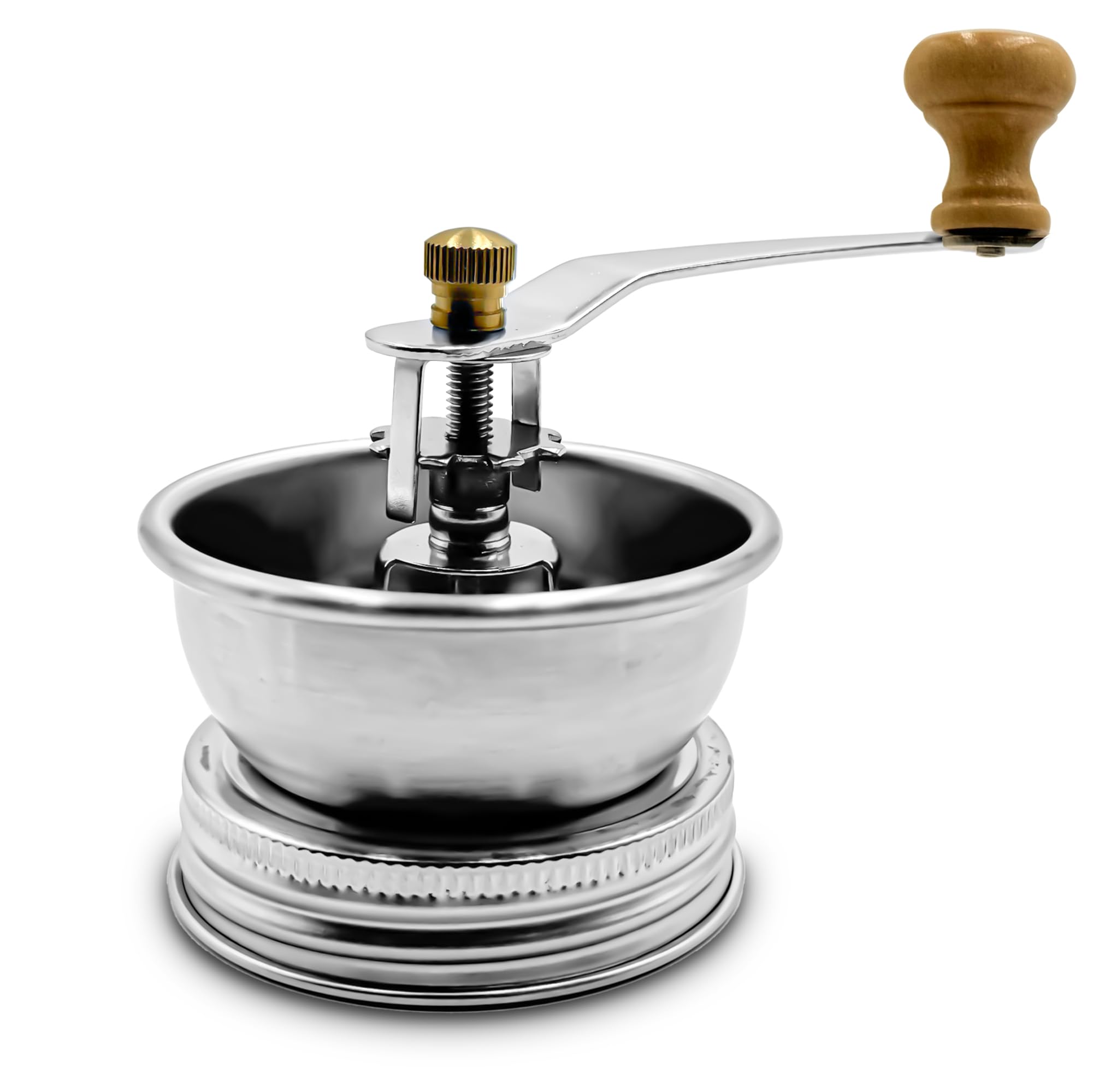Stainless Steel Coffee Grinder Lid Attachment For Regular Mouth Mason Jars - Manual Crank Burr Grinder For Fresh Coffee, Ideal F