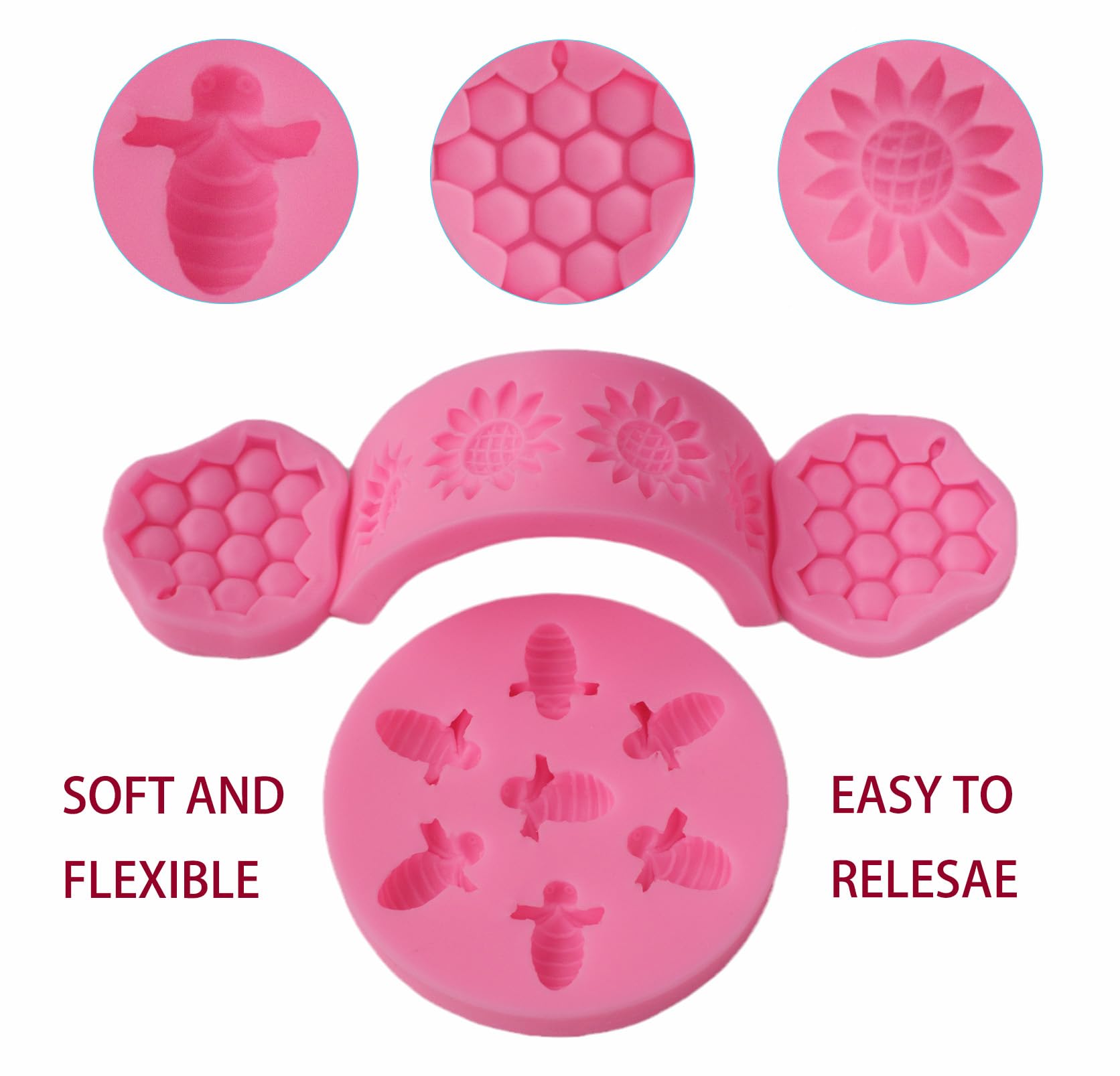 4 Pcs Bumble Bee Silicone Mold Honeycomb Sunflower And Bee Fondant Molds Kit Cupcake Hive Diy Chocolate Fondant Candy Cookies Cr