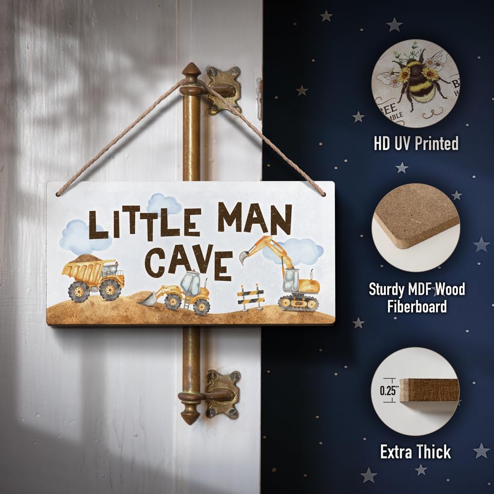 YZEXEZY Construction Boy Room Decor-Little Man Cave Sign 6x12 Construction Wall Decor Hanging Plaque for Toddler Room,Kids Bedro