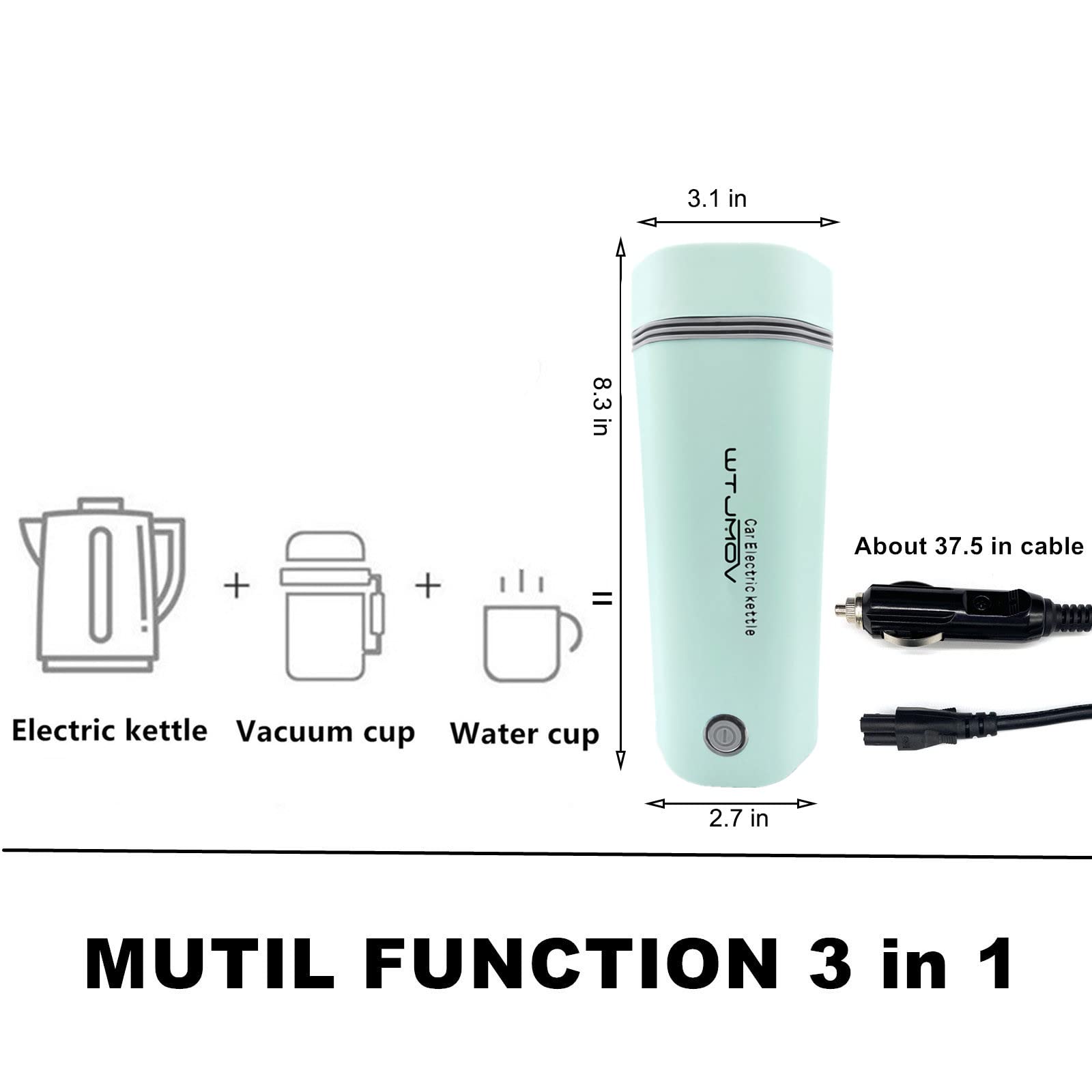 Wtjmov 12V Car Electric Travel Kettle, Portable Electric Tea Coffee Kettle For 12V Car, Water Boiler & Heater Automatic Shut-Off