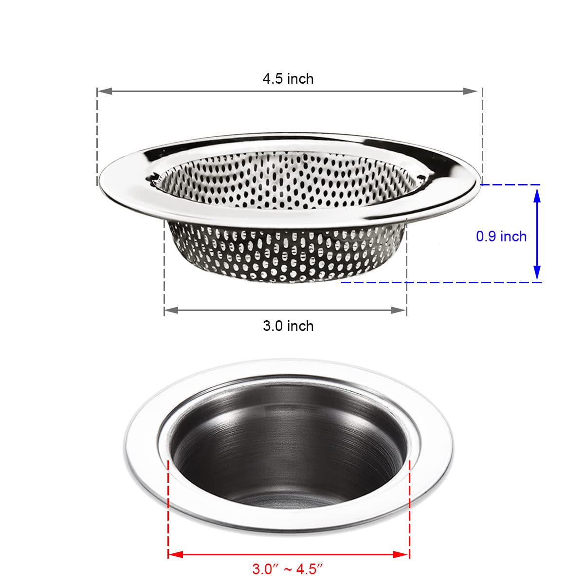 Seatery 4PCS Kitchen Sink Strainers  Sink Drain Filter  Sink Basket Strainer  4.5 Inch Stainless Steel Sink Drain Strainer  Food Scraps Catcher for Kitchen