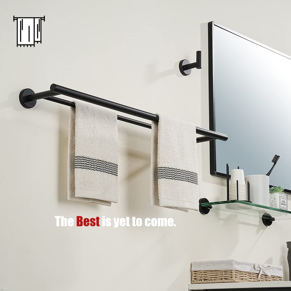 JQK Double Towel Bar  Matte Black 24 Inch 304 Stainless Steel Thicken 0.8mm Bath Towel Rack for Bathroom  Towel Holder Wall Mount  Total Length 27.16 Inch  TB100L24-PB