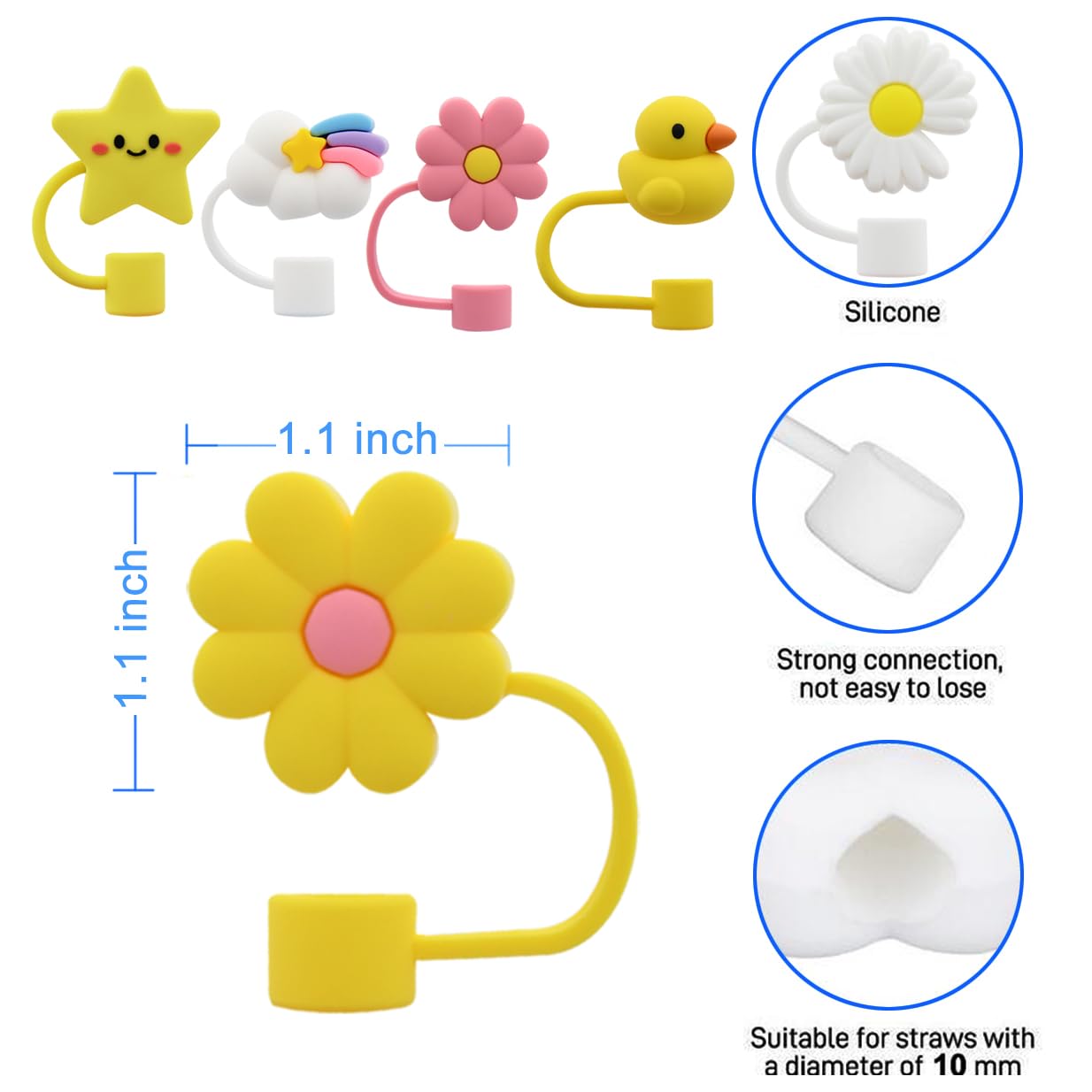 Straw Cover Cap for Stanley Cup Straw Topper Compatible for 30&40 Oz Tumbler with Handle 10mm 0.4in Dust-Proof Reusable Straw Tips Lids Straw Tip Covers for Christmas Gifts