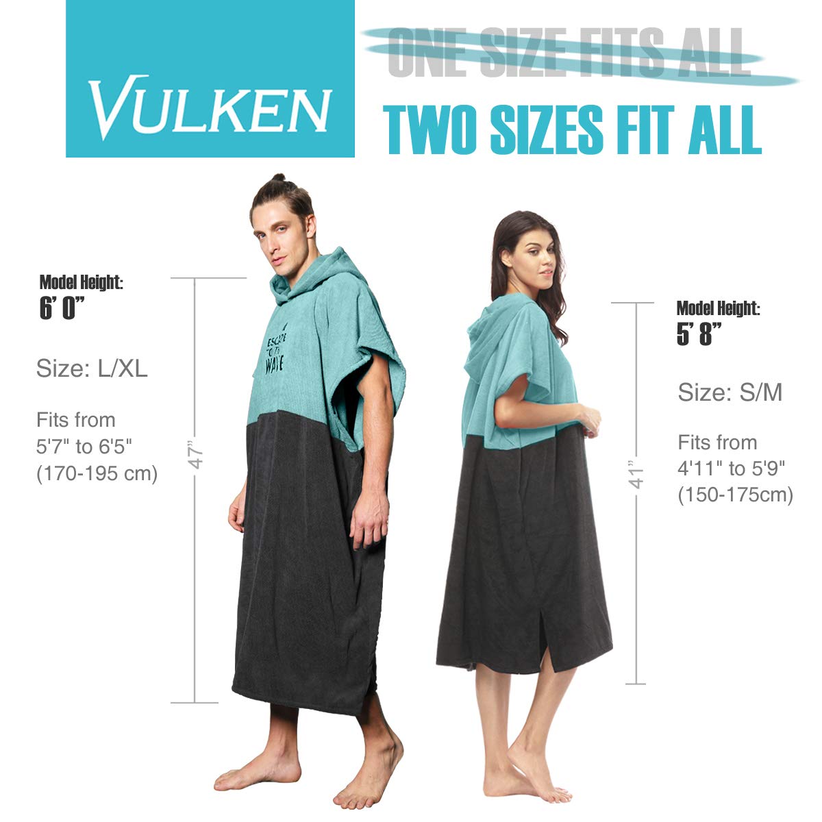 Vulken Extra Large Teal Blue Thick Hooded Beach Towel Changing Robe. Surf Poncho Men For Easy Change In Public. Quick Dry Microf