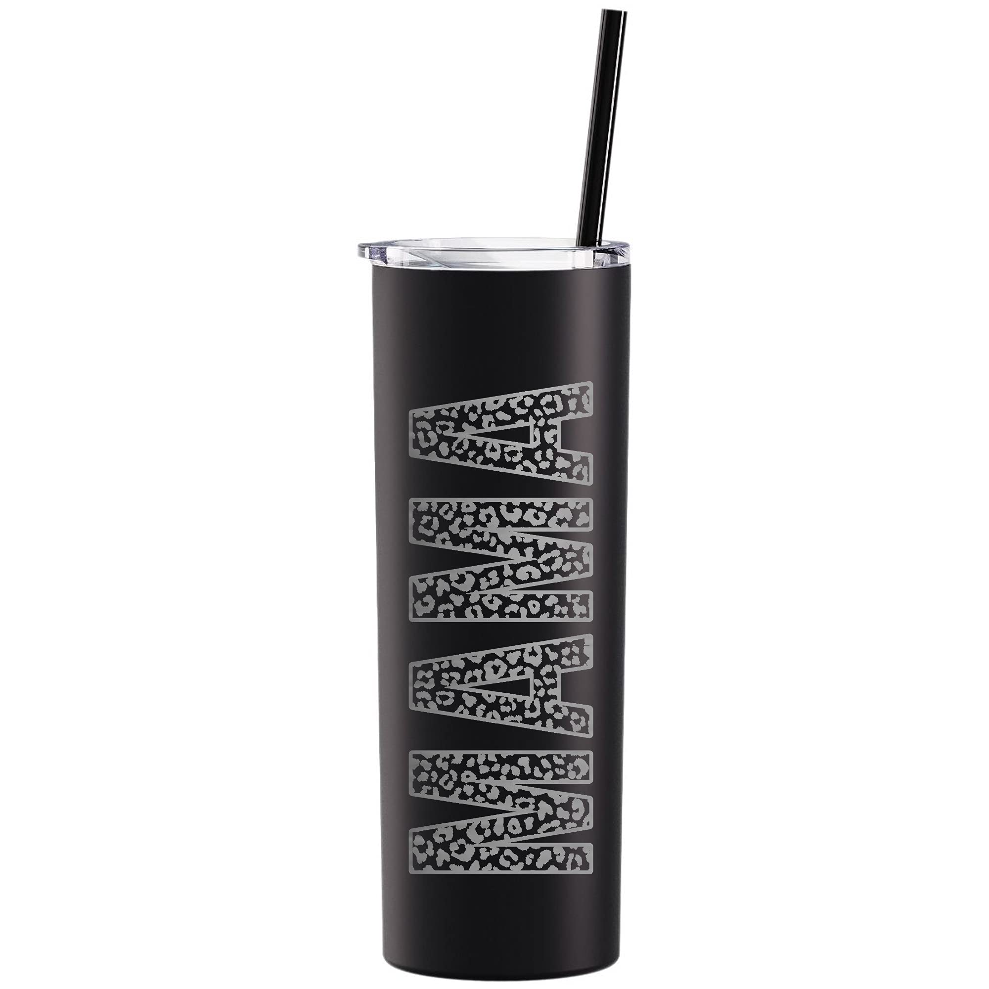The Crafty Engineer (Matte Black Leopard Print Mama Tumbler - 20 Oz Leopard Mama Tumbler - Laser Engraved Mama Print Leopard Des