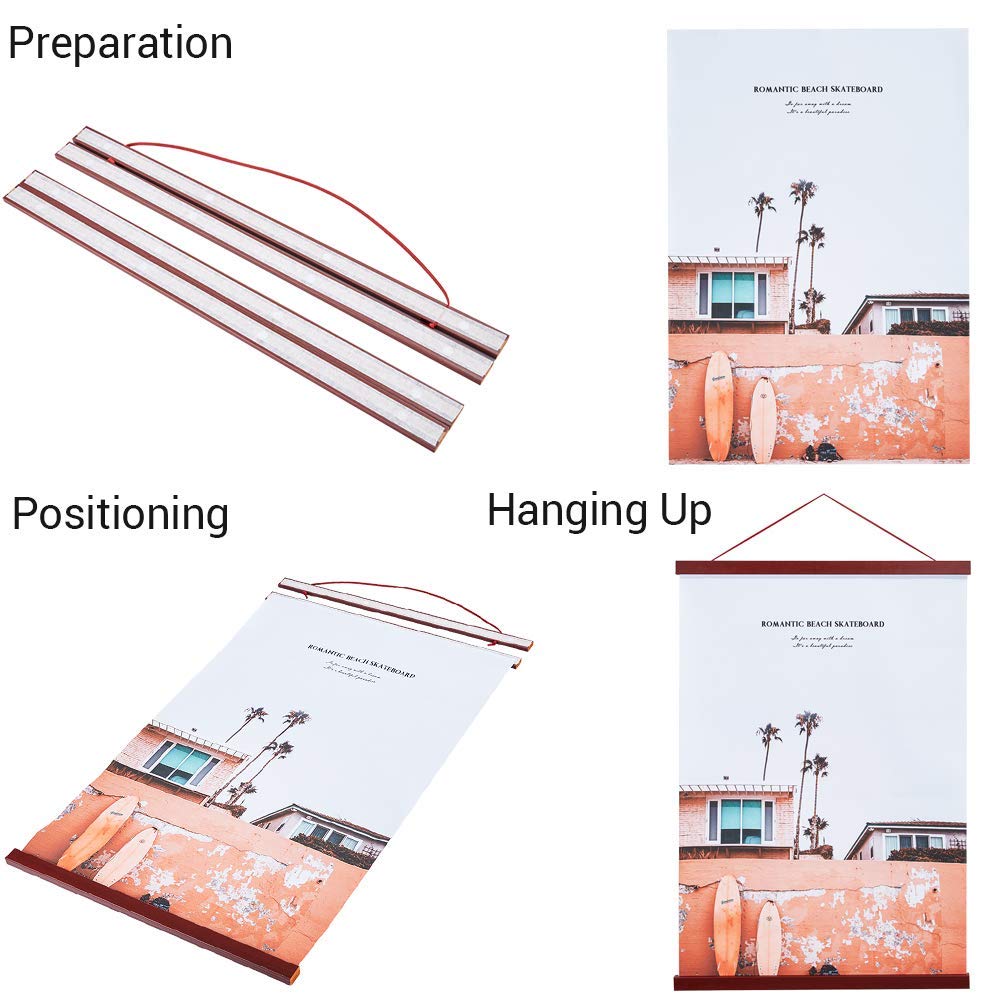 Artmag 2 Pack Magnetic Poster Hanger Frame, 9X24 9X12 9X11 Light Wood Wooden Magnet Canvas Artwork Print Dowel Poster Hangers Fr