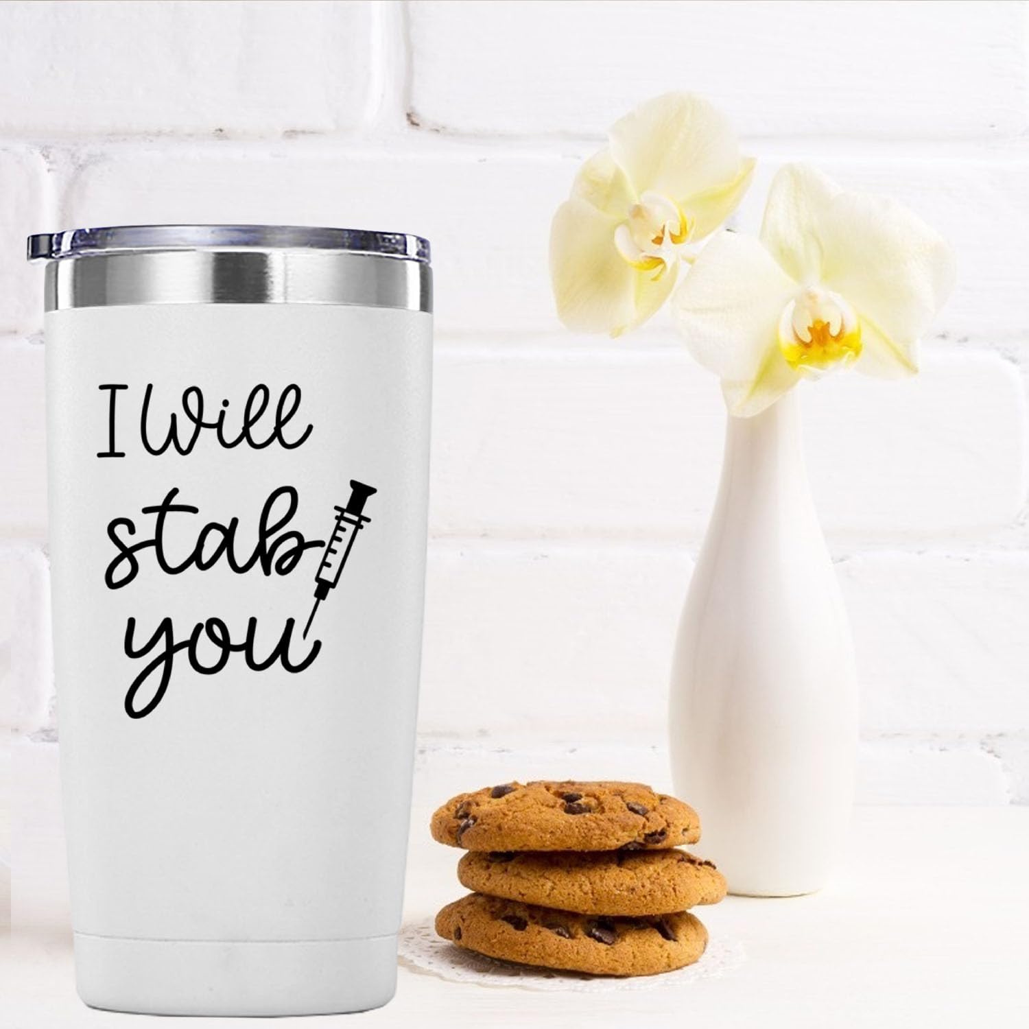 Nurse Gifts.I Will Stab You Tumbler Gifts.20 Oz (White)Nursing Graduation Mug Gift For Nurses Birthday Christmas Appreciation Gi