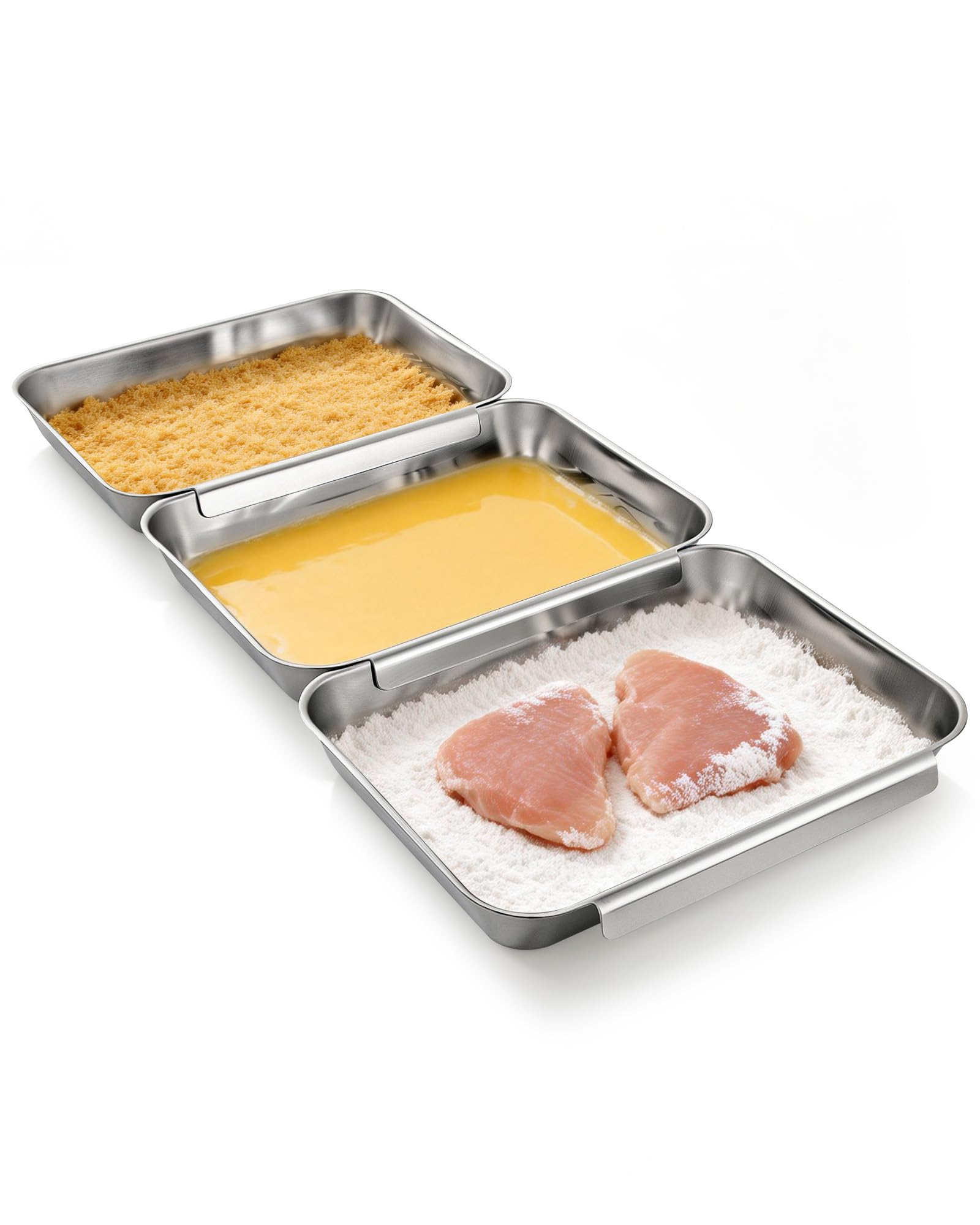 FANGSUN Breading Trays Set of 3, Stainless Steel Breading Station, Large