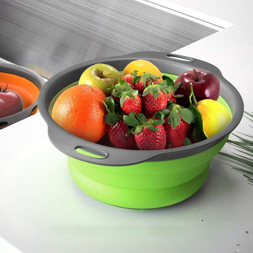 Qimh Collapsible Colander And Strainer Set Of 4, 2 Pc 4 Quart(1 Gal) And 2 Pc 2 Quart(0.5 Gal), Food-Grade Sturdy Plastic Base -