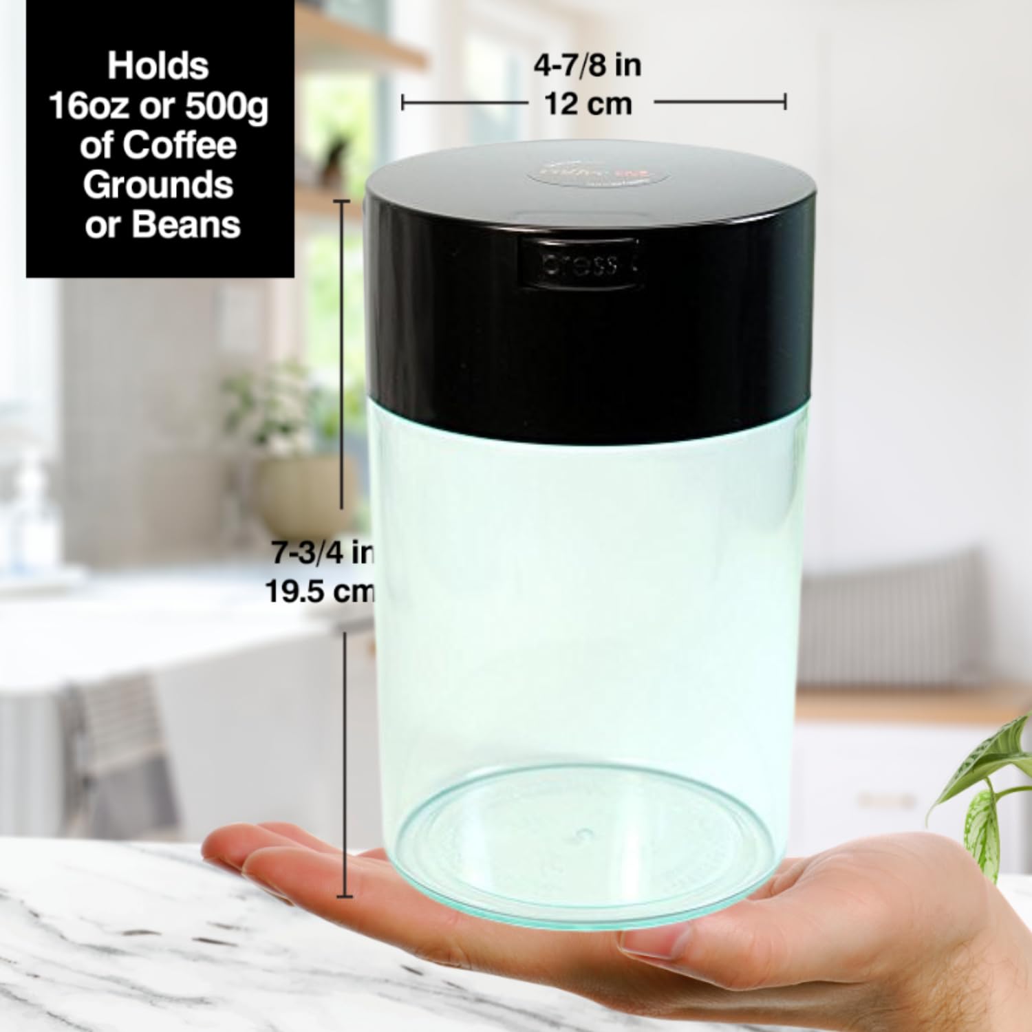Tightpac America, Inc. Cfv2-Cbk Airtight Coffee Container, 1.85-Liter/1 Pound, Clear