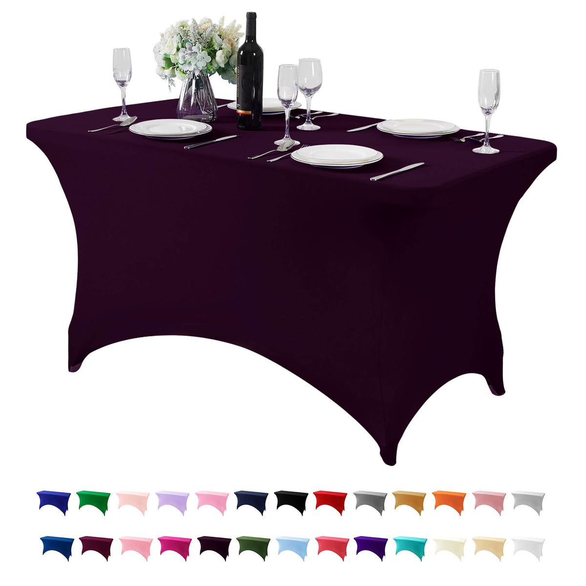 Hezuzo Spandex Table Cover For 4Ft Table Universal Fitted Stretch Tablecloth For Party, Banquet, Wedding And Events-Eggplant