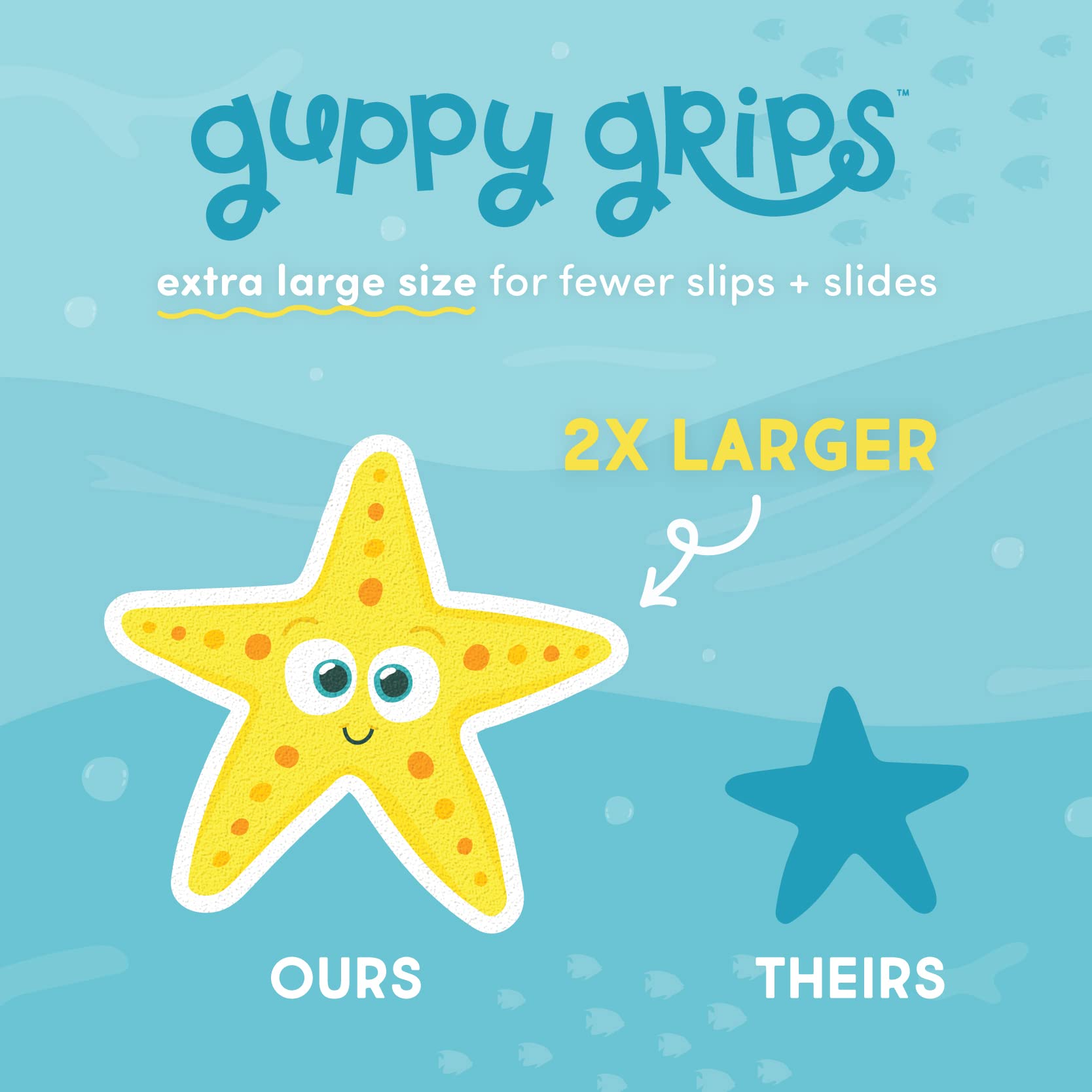 Glo Pals Guppy Grips Textured Non-Slip Bathtub Stickers, 8 Extra Large Fun Kids Anti Slip Bath Decals
