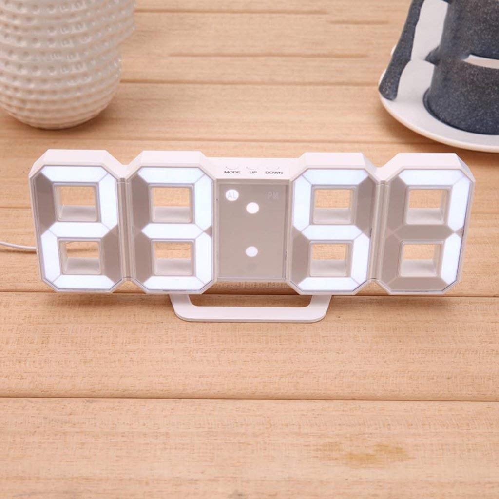 Dangfly Acrylic Digital Led Display Number Clock Table Wall Hanging Alarm Clock White (Works On Electricity) (Projection Clock)