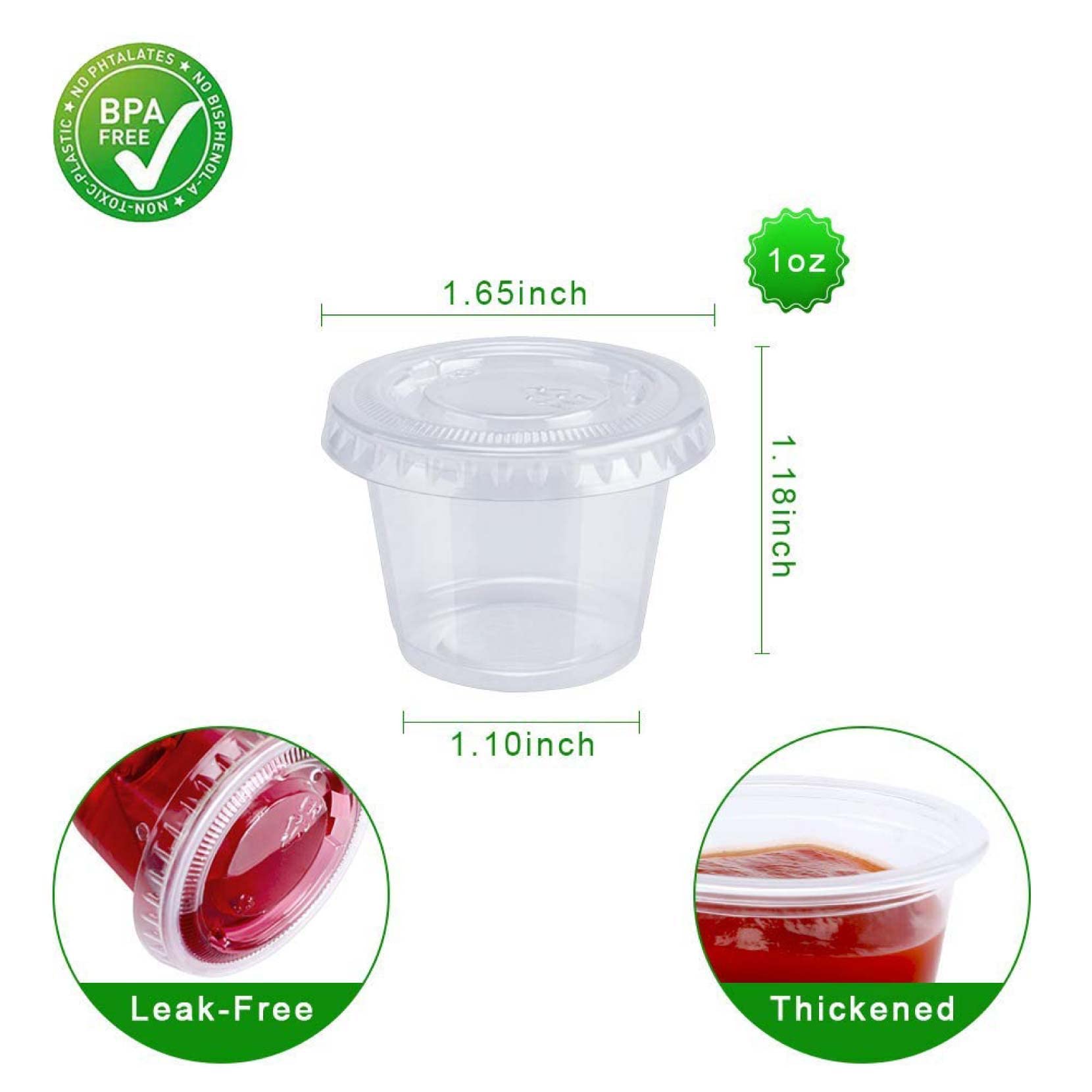 TashiBox 200 Sets - 1 Ounce Jello Shot Cups with Lids  Plastic Souffle Portion Cups with Lids  Clear
