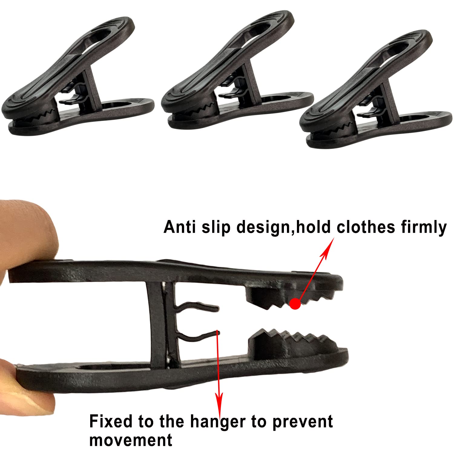 Tofiigrem Black Hanger Clips 60 Pack, Multi-Purpose Plastic Hangers Clips Perfect For Plastic Clothes Hangers, Finger Clips For